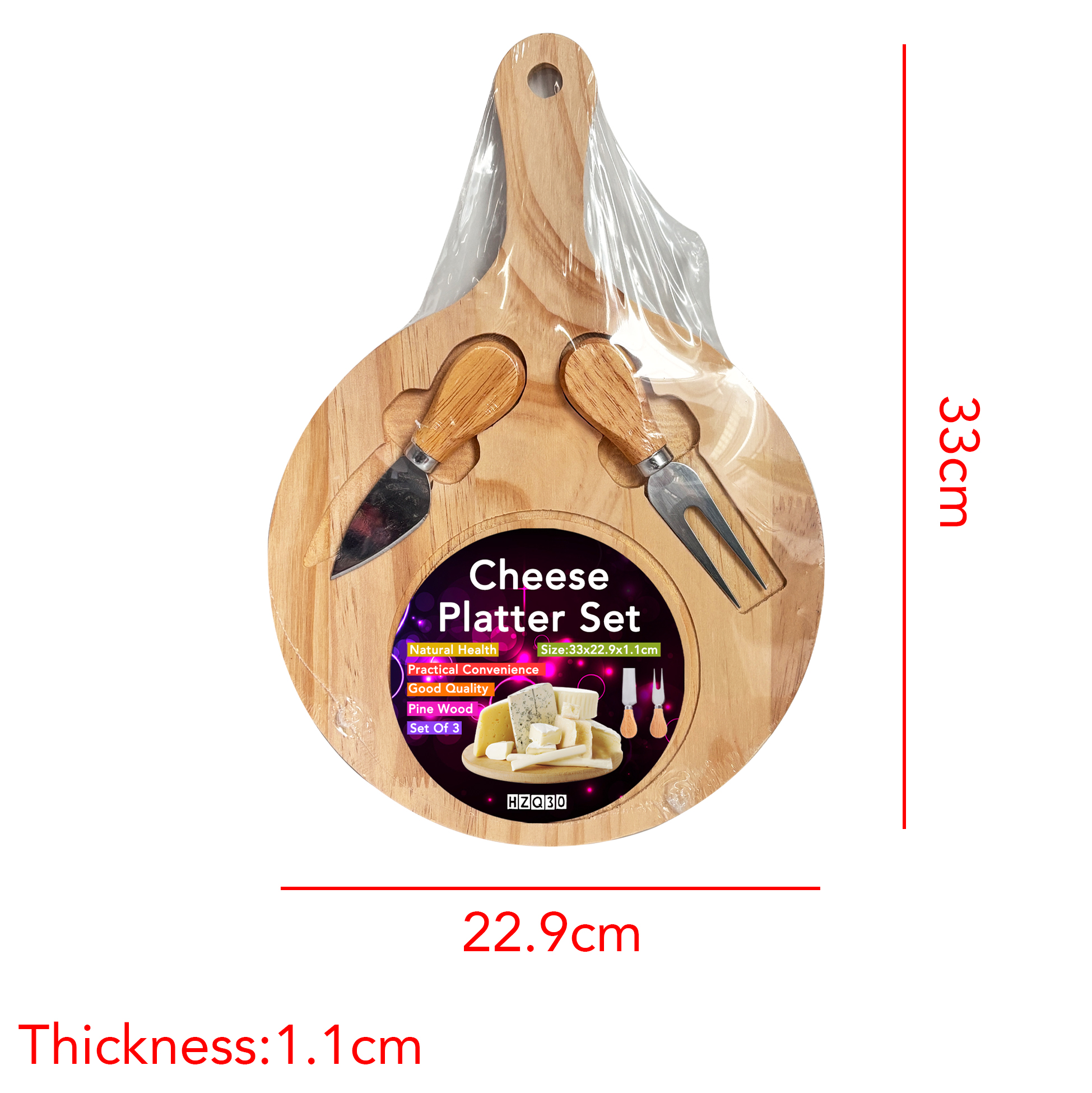Round Wooden Cheese Board Set with Tools