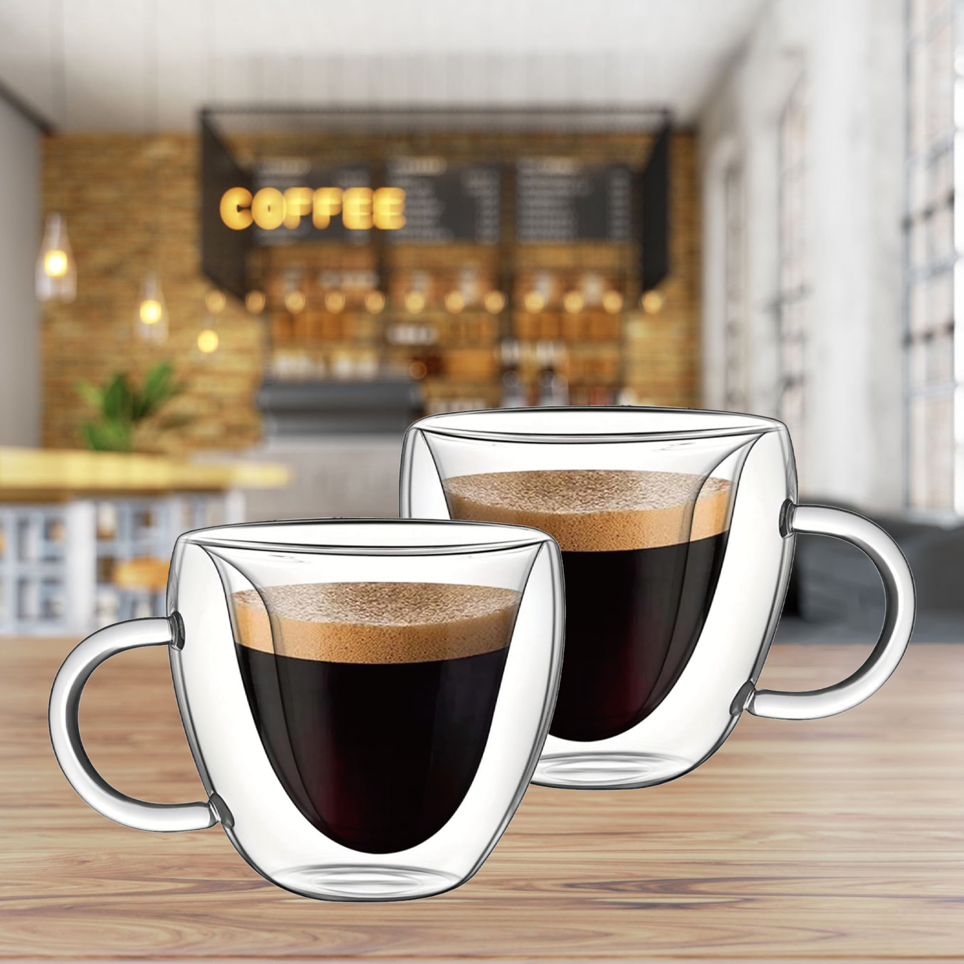 260ml Double-Wall Heart-themed Glass Coffee Mugs