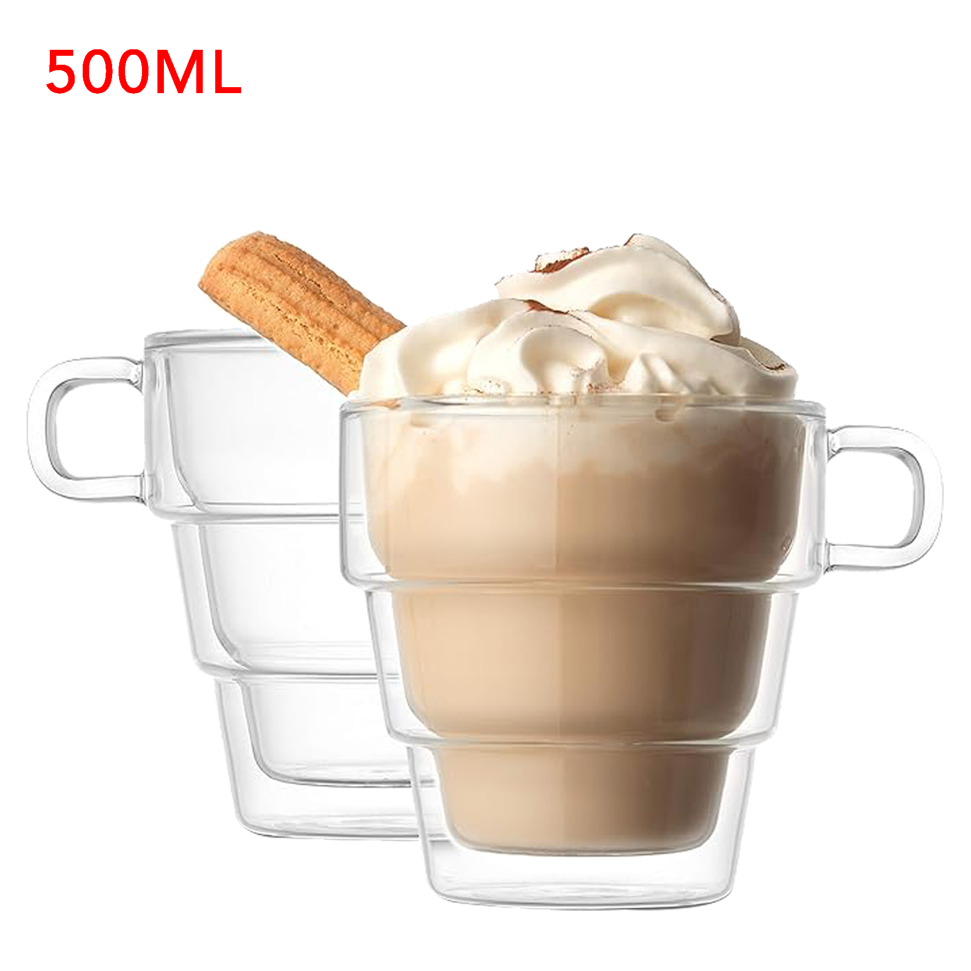 500ml Double Walled Glass Mug with Handle