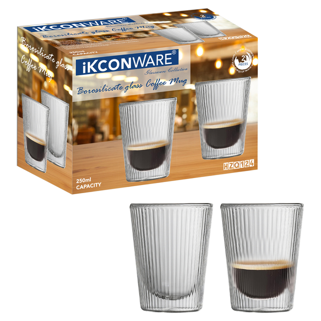250ml/350ml Double Walled Ribbed Glass Cup