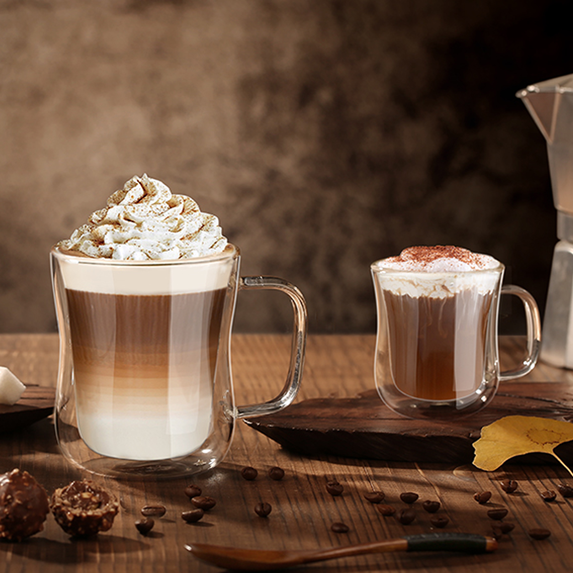 230ml/350ml/450ml Double Walled Glass Coffee Mug with Handle