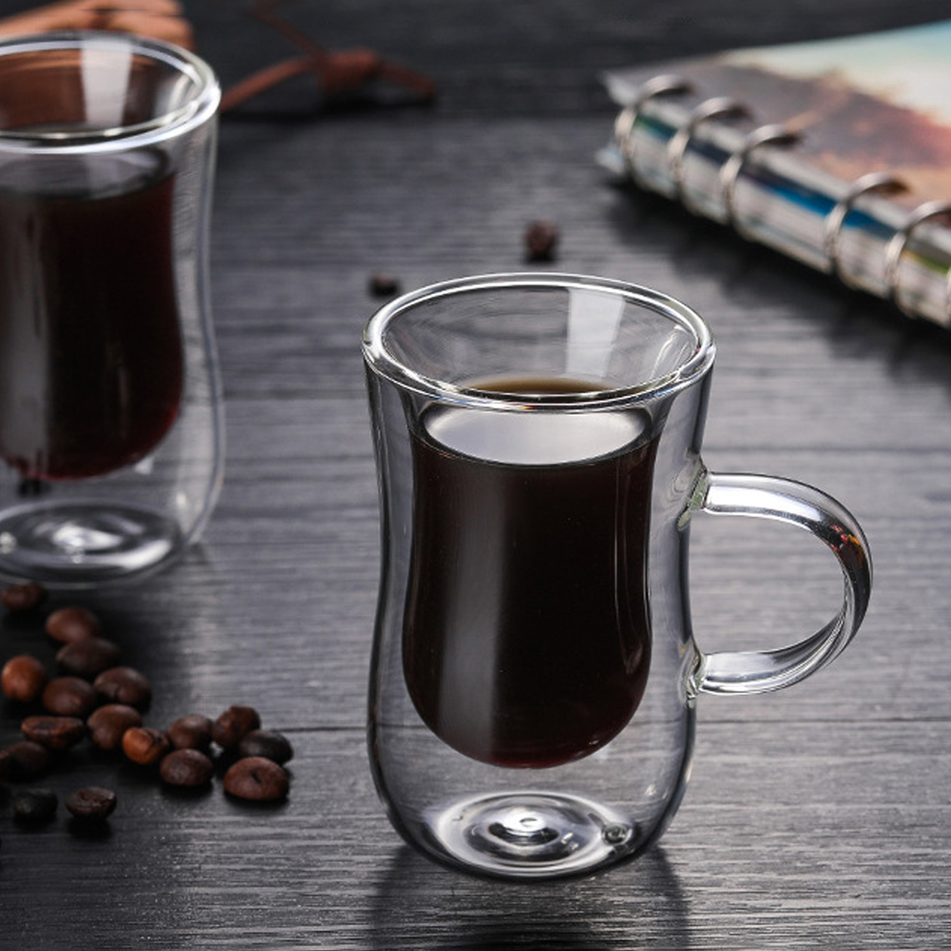 120ml Double Walled Glass Mug with Curved Design And Handle