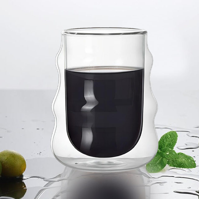 300ml Double Walled Irregular Shaped Glass Mug