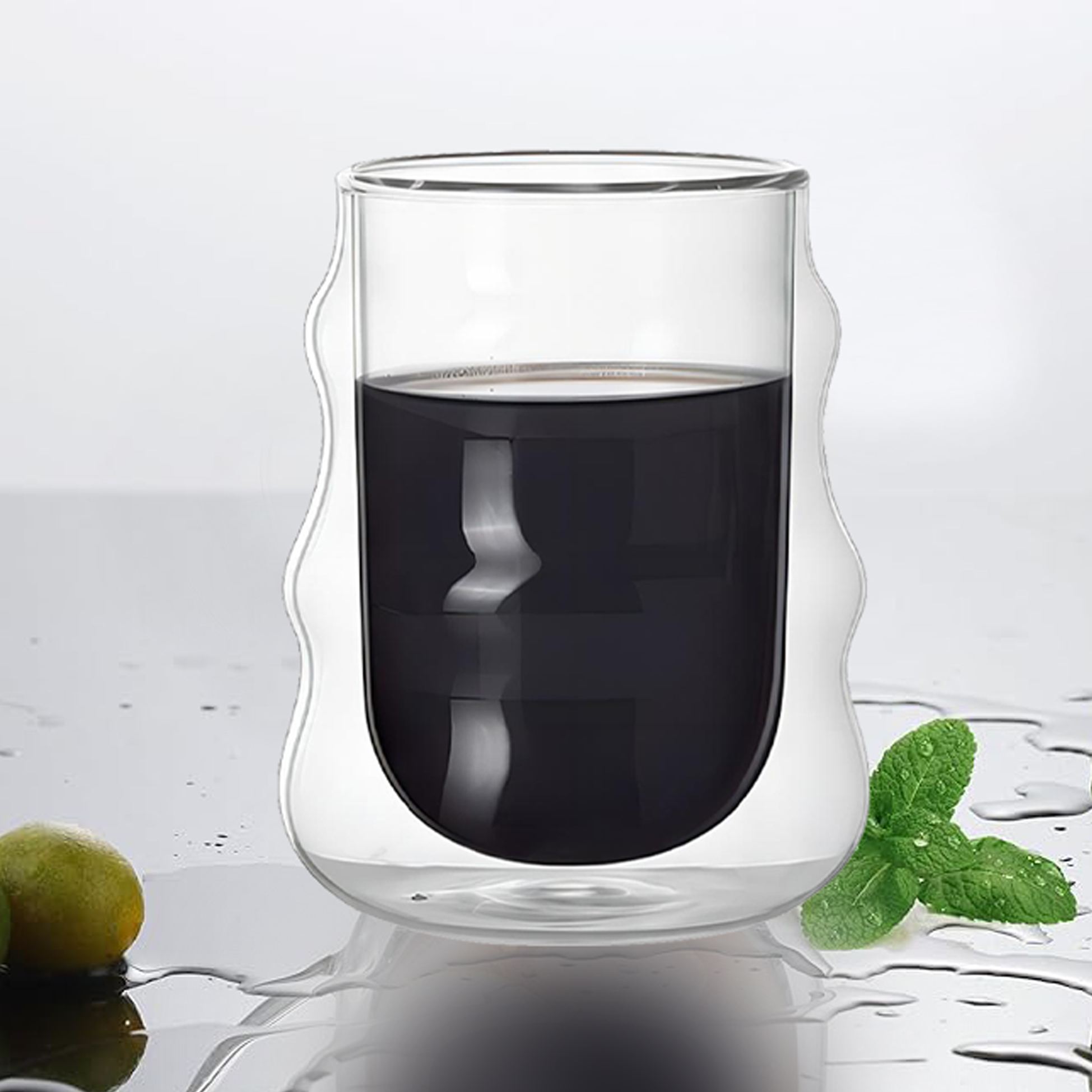 300ml Double Walled Irregular Shaped Glass Mug