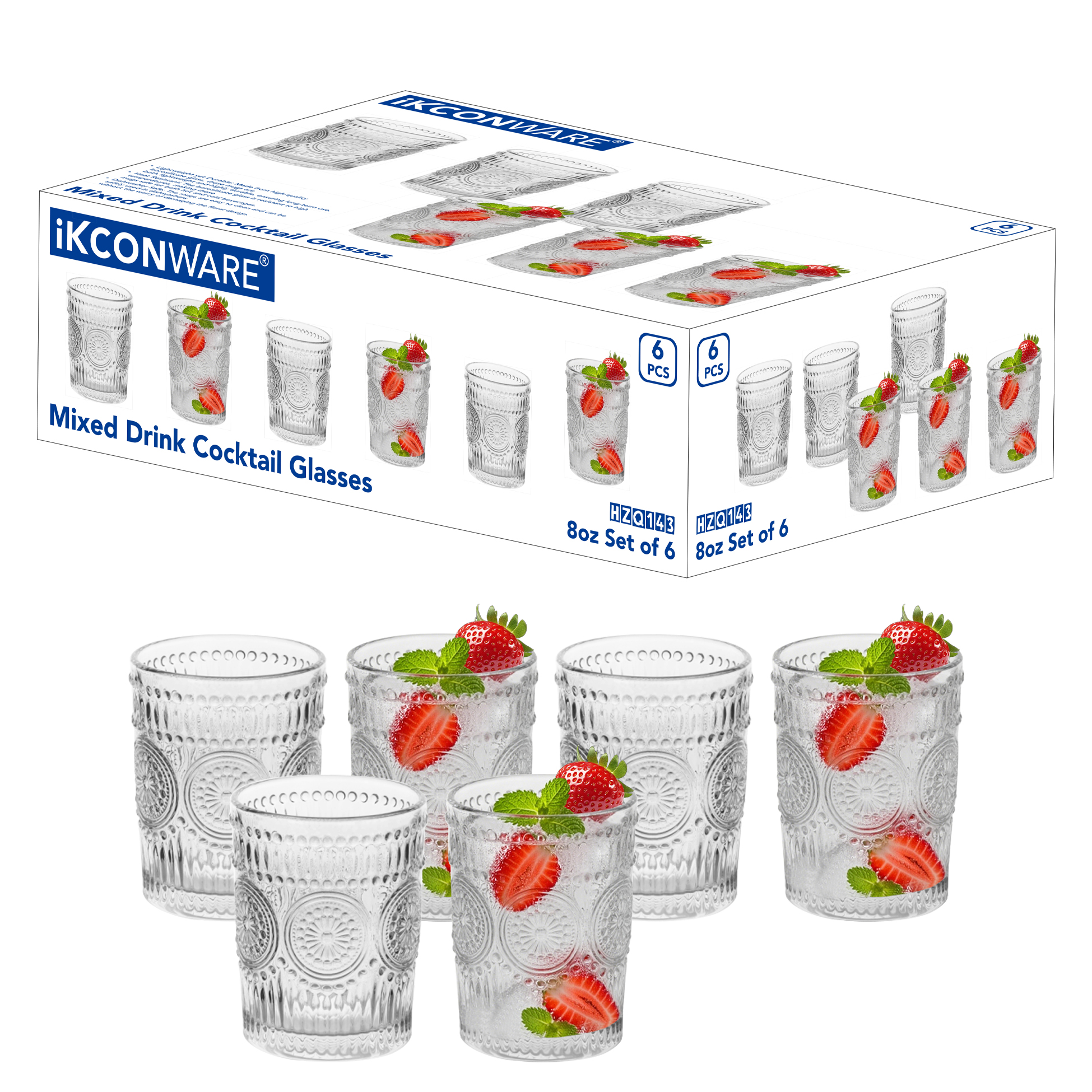 6-Piece Embossed Vintage Glass Tumbler Set