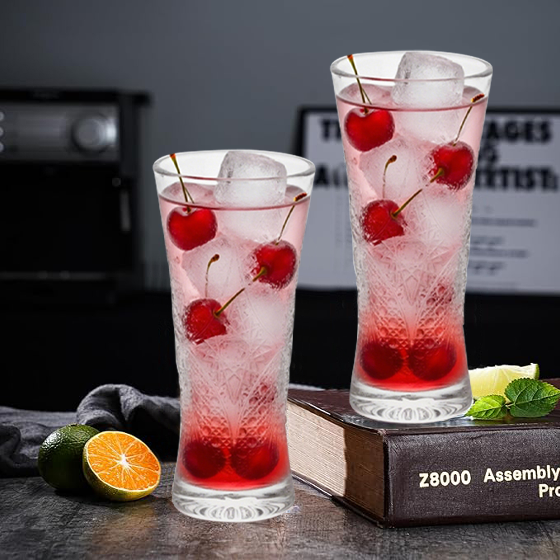 6-Piece Engraved Tall Cocktail Glass Set
