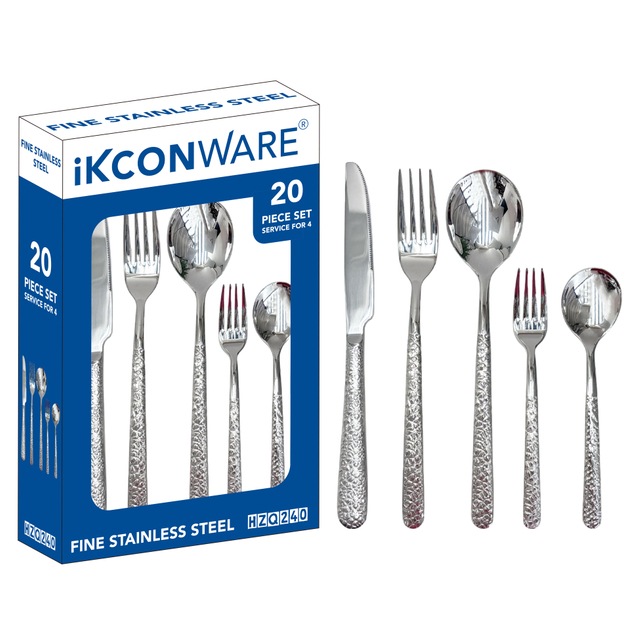 20-Piece Textured Silver Cutlery Set