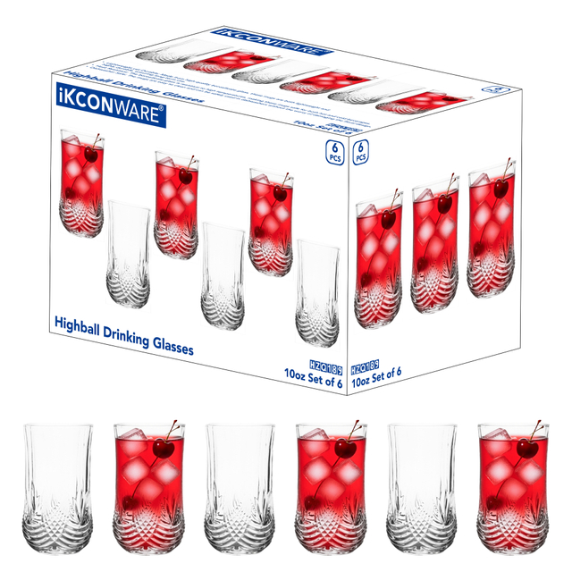 6-Piece Diamond Cut Highball Glass Set
