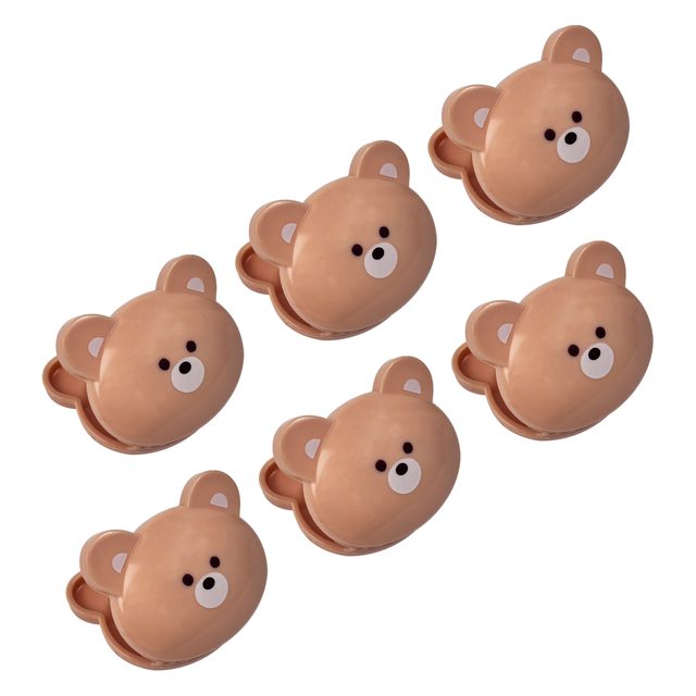 Brown Bear-Shaped Plastic Clip Set of 6
