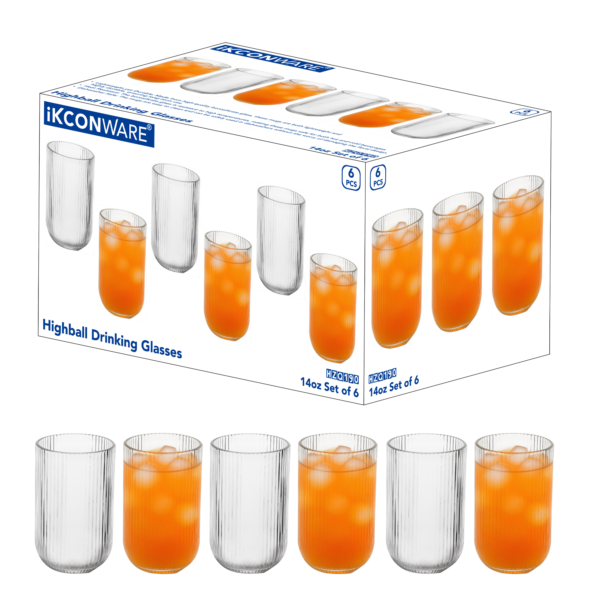 6-Piece Ribbed Tumbler Glass Set