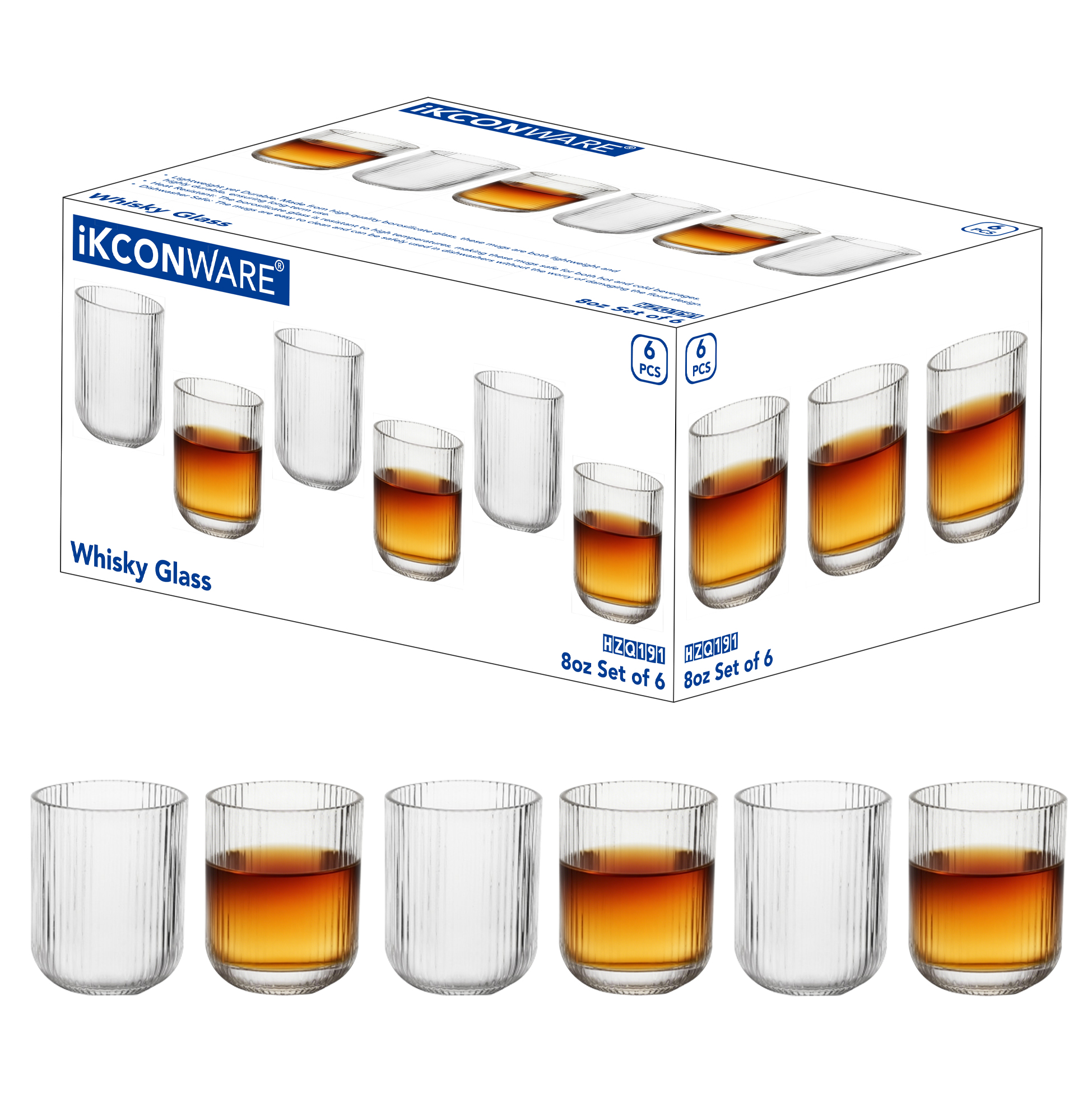 6-Piece Ribbed Whiskey Tumbler Set