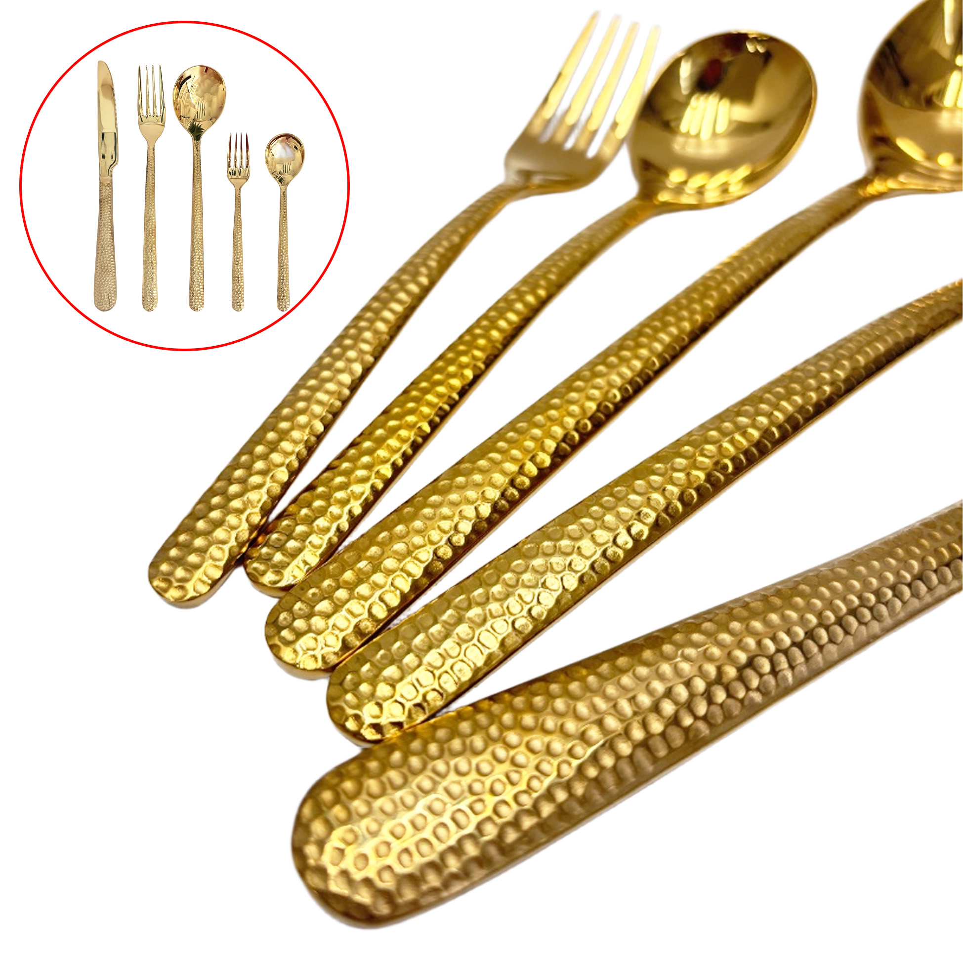 5-Piece Hammered Gold-Toned Cutlery Set
