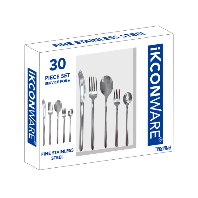 30-Piece Mirror-Polished Stainless Steel Cutlery Set