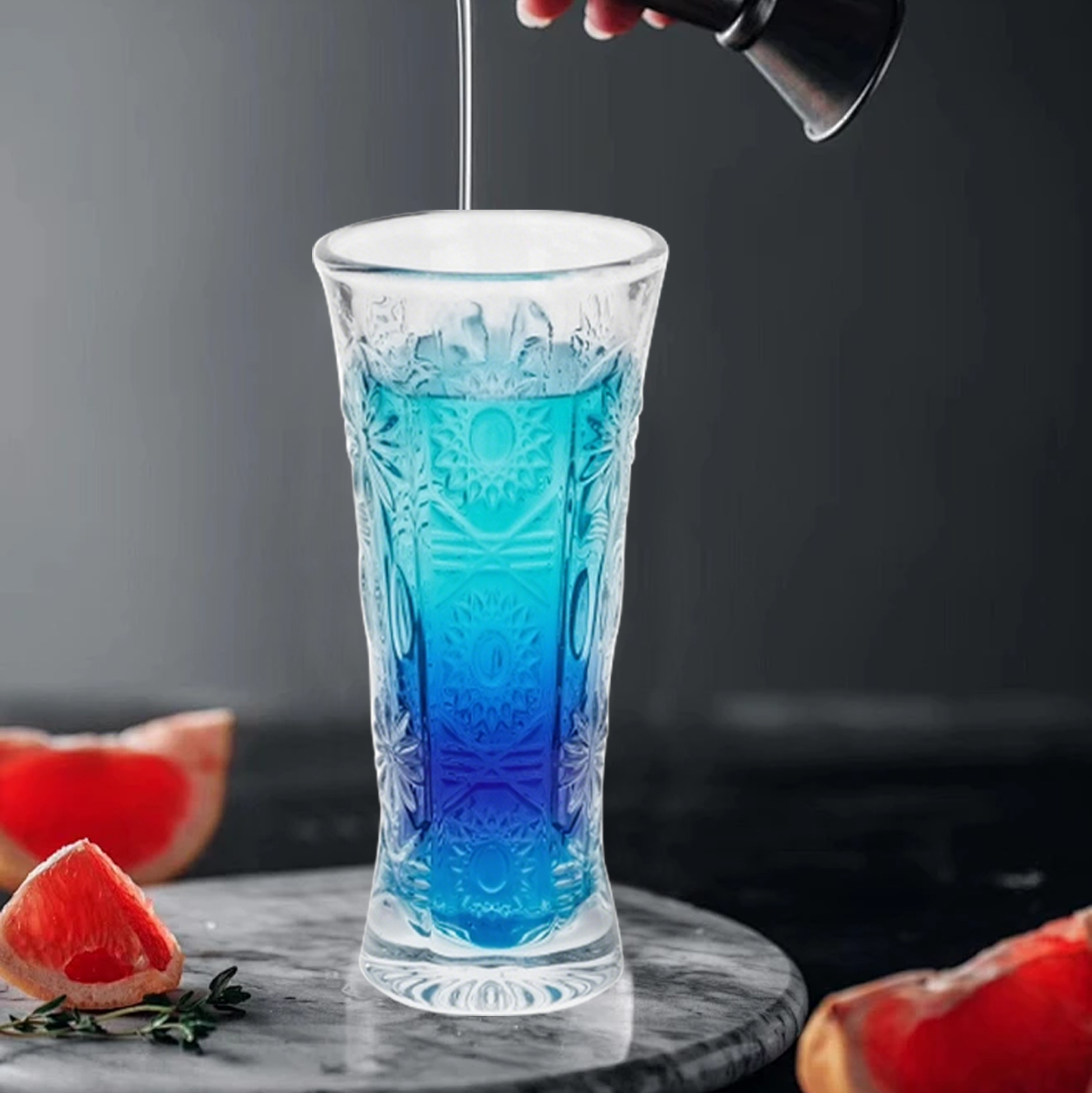 6-Piece Embossed Floral Tall Glass Set