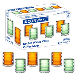 6 Pcs Double Walled Wavy Glass Cup