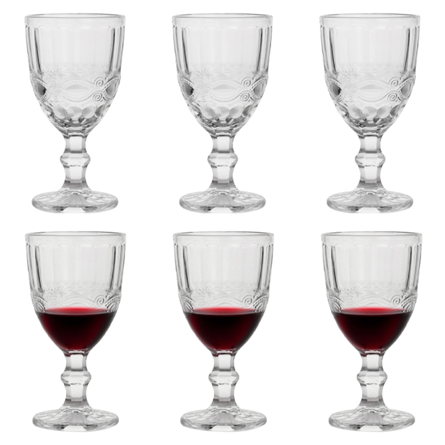 6-Piece Vintage-Etched Wine Glass Set