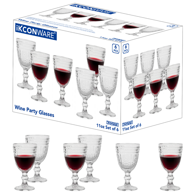 6-Piece Sunflower-Embossed Wine Glass Set
