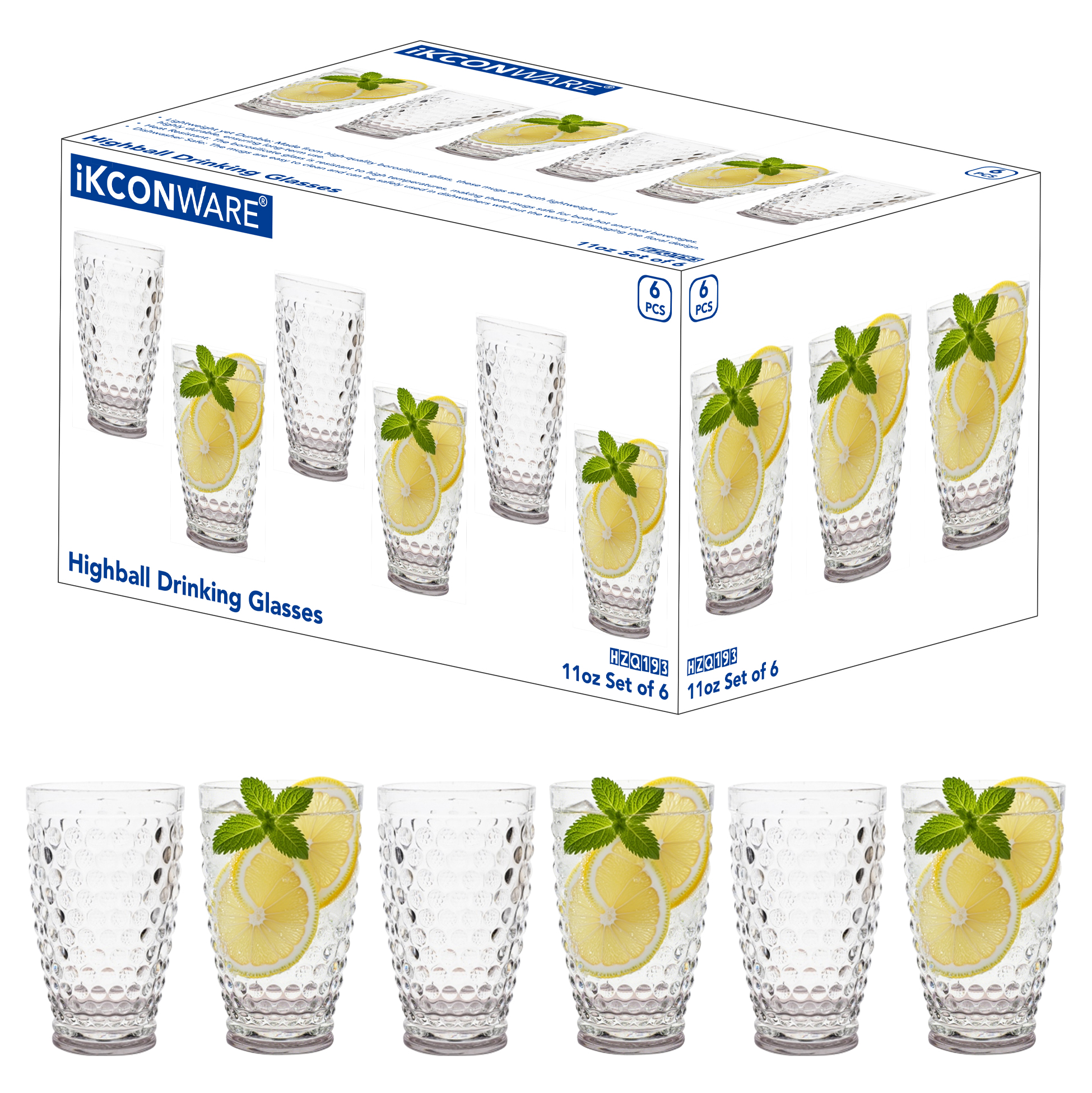 6-Piece Hobnail Water Glass Set
