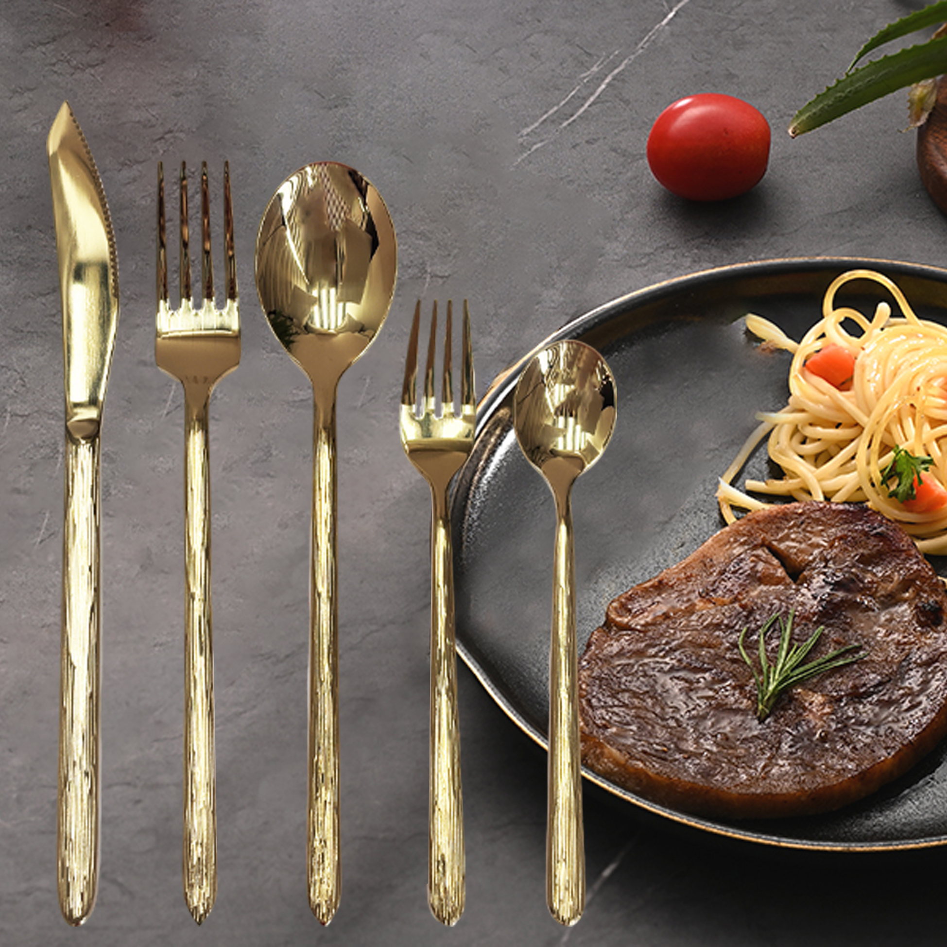30-Piece Gold-Toned Textured Handle Cutlery Set