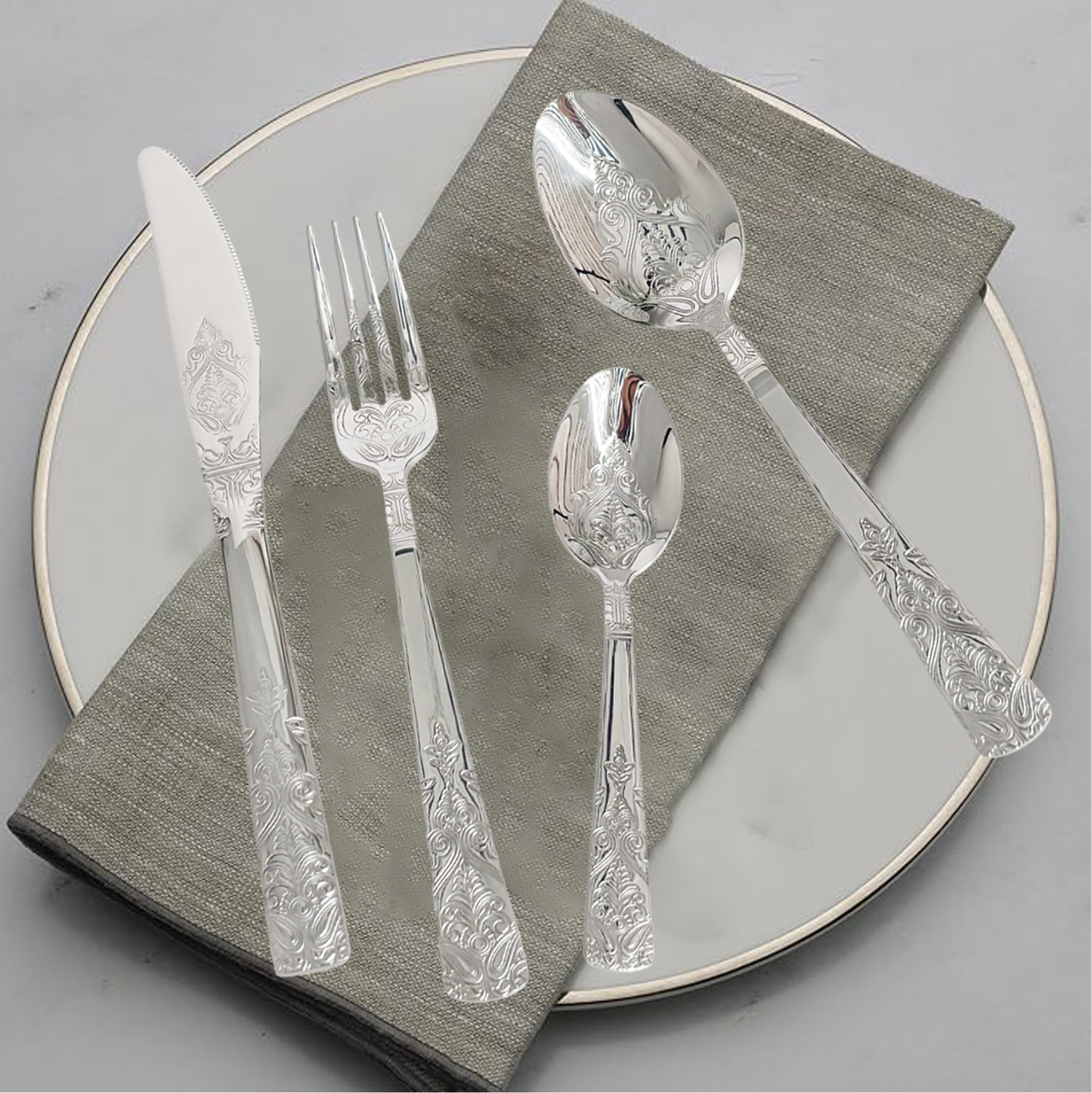 24-Piece Ornate Silver-Plated Cutlery Set