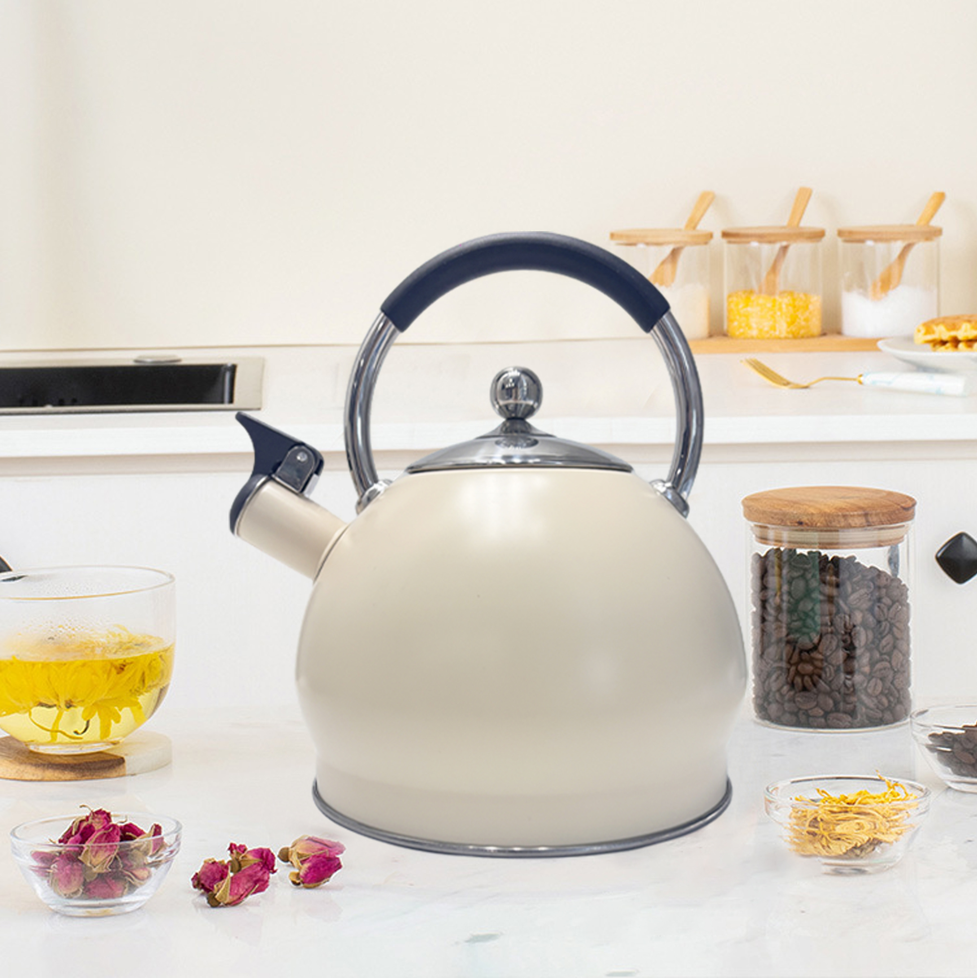 3L Cream-colored Stainless Steel Kettle