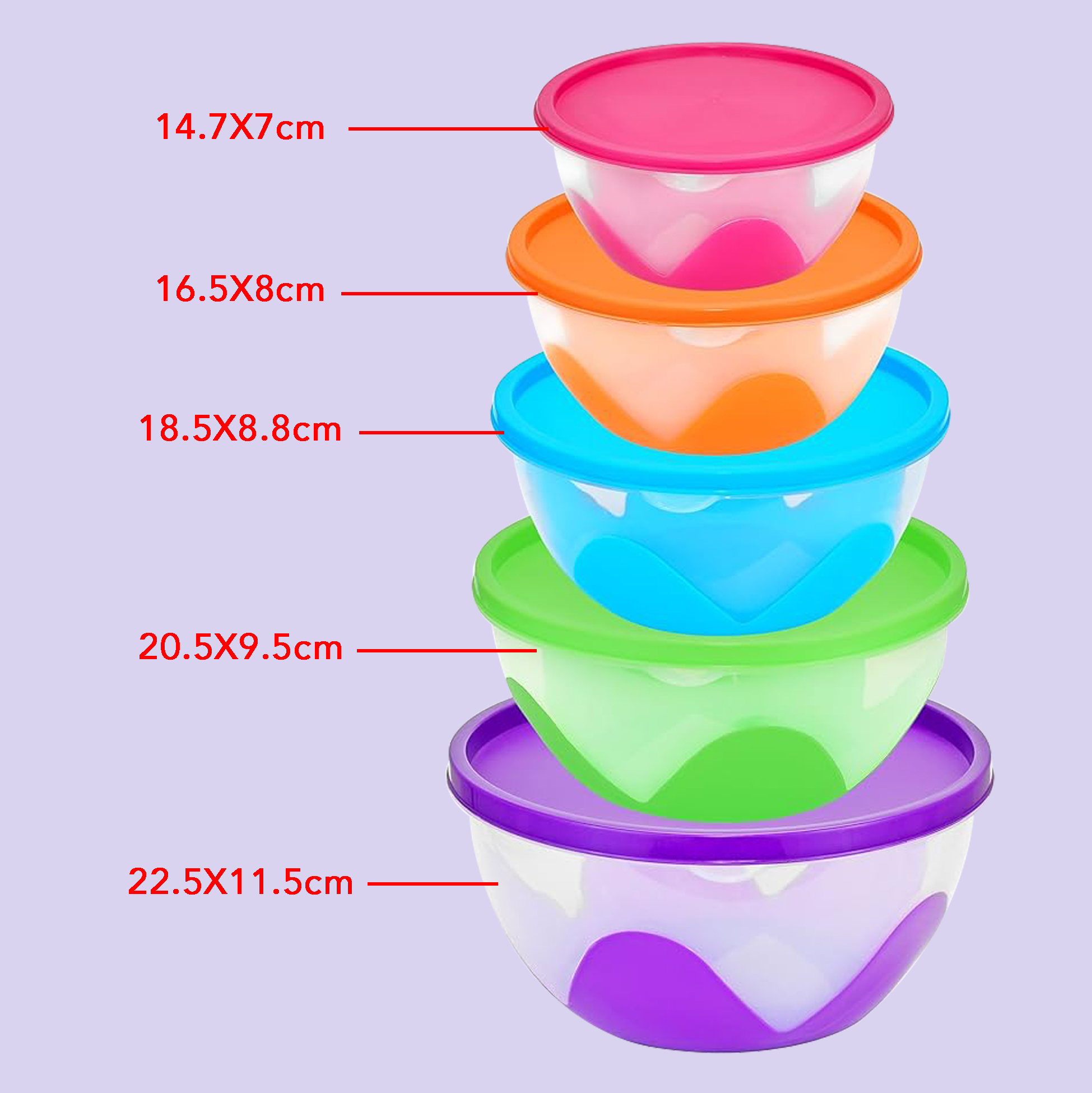 5-Piece Plastic Food Storage Containers with Lids