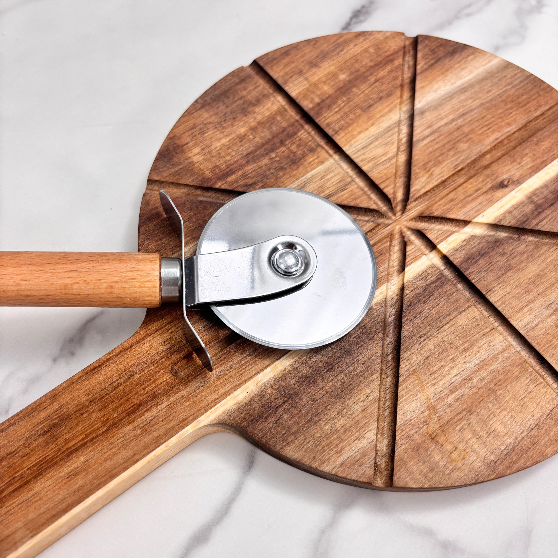 Wooden Pizza Board And Cutter Set