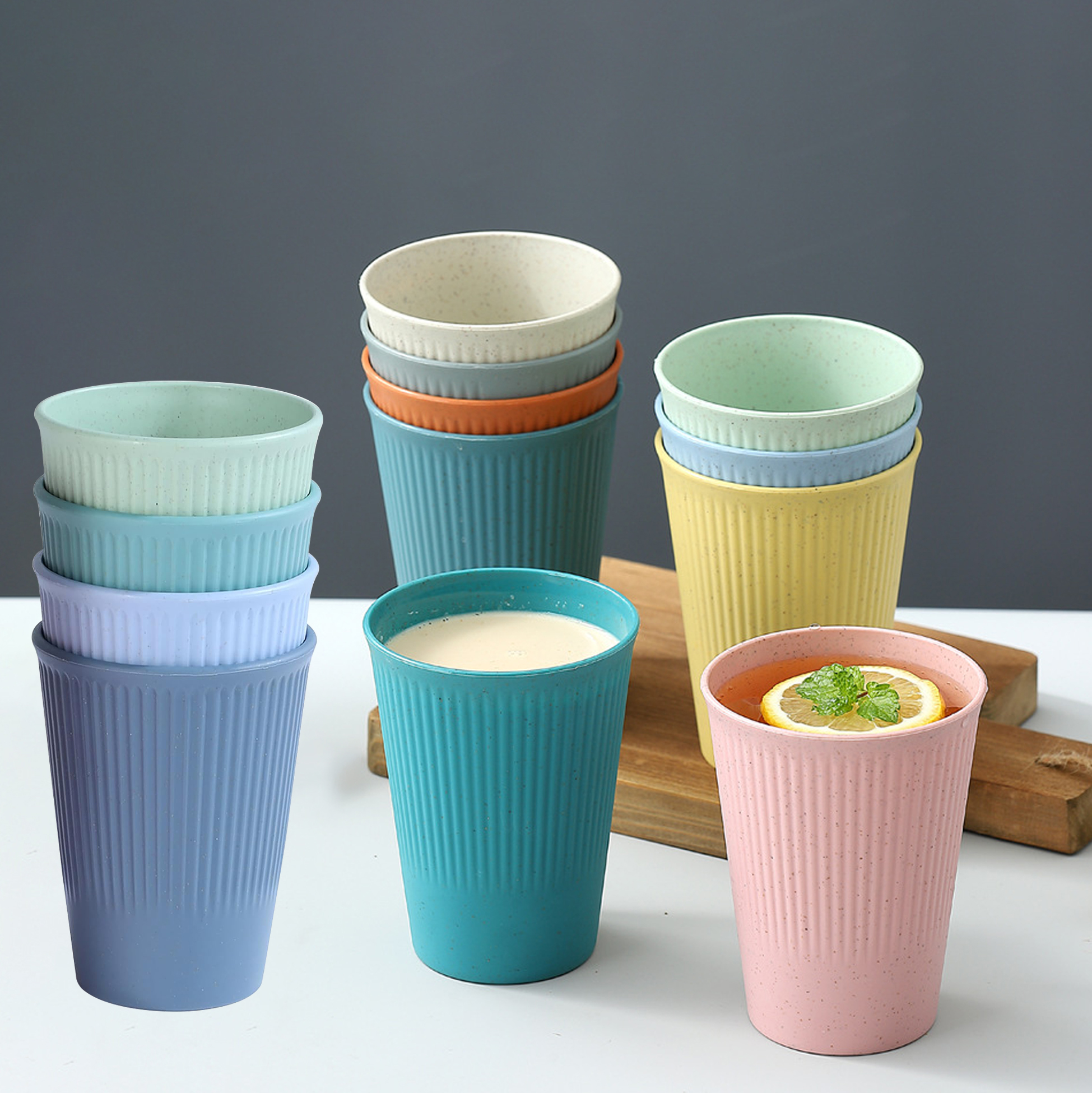 Textured Multi-color Plastic Drinking Cups Ribbed Design Plastic Beverage Cups