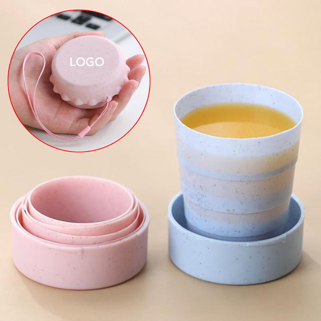 Collapsible Wheat Straw Travel Cup Foldable Portable Drinking Cup with Lid