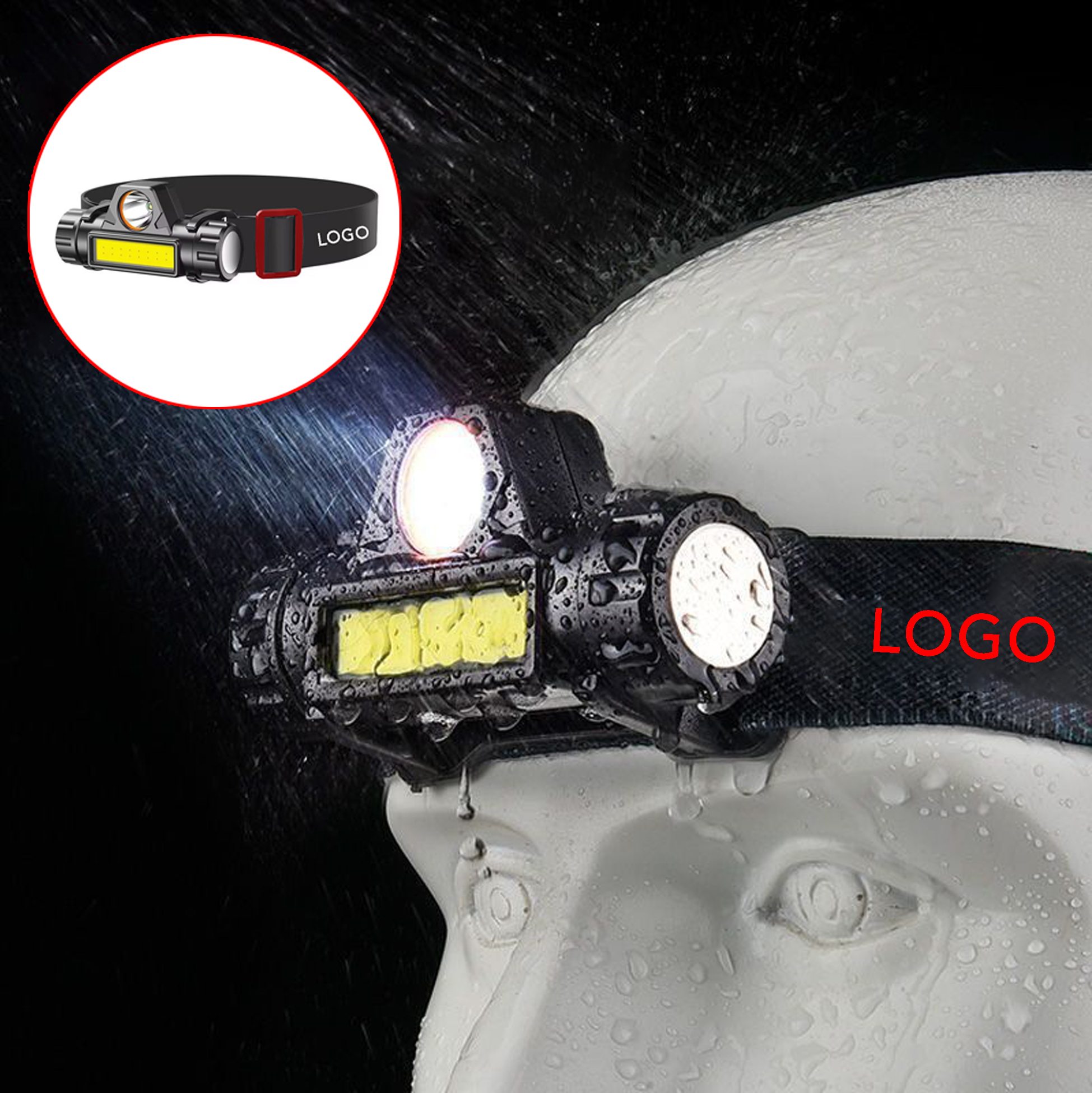 Multi-Function LED Headlamp Rechargeable Head-Mounted Flashlight