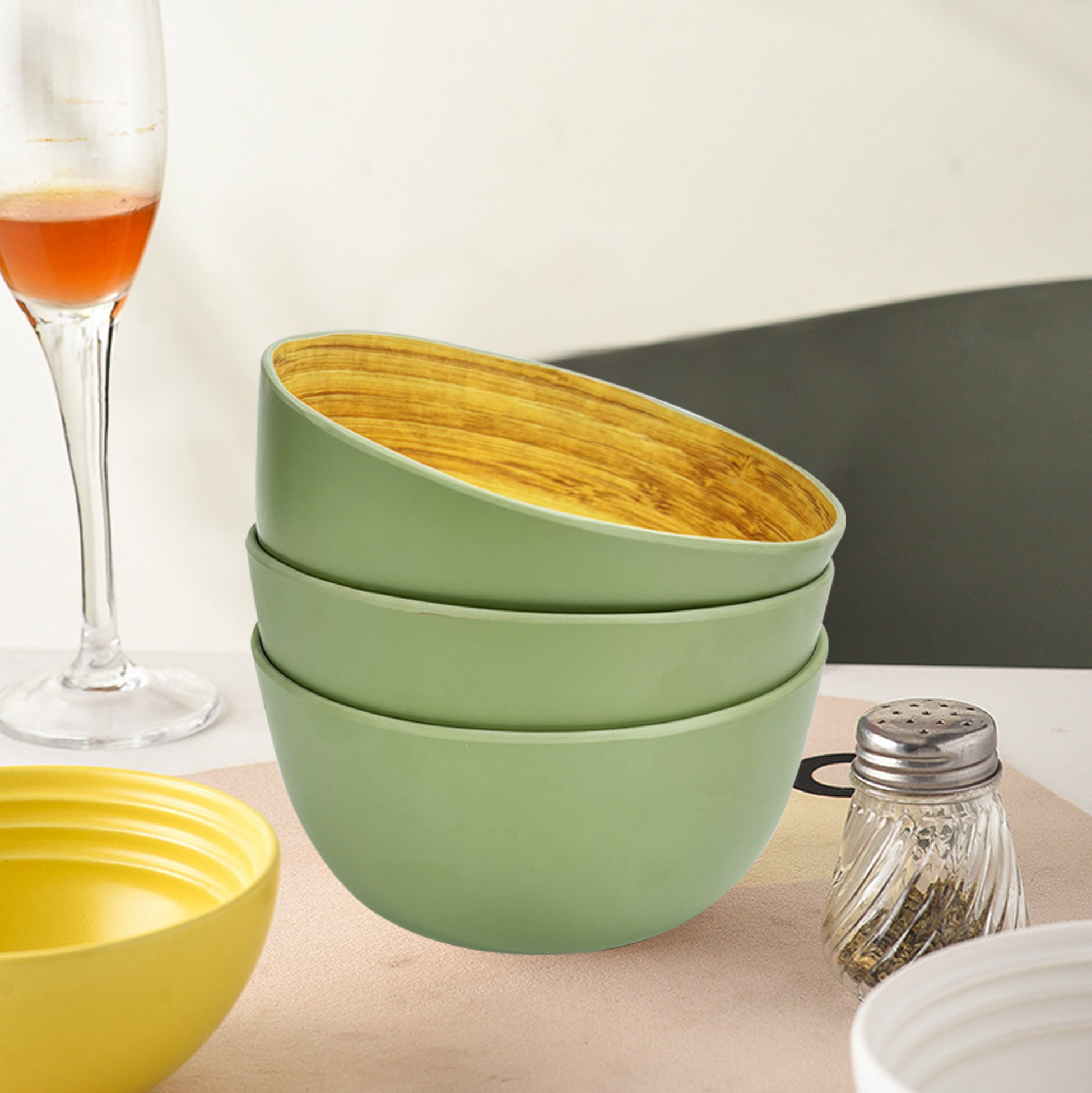 Bamboo Fiber Bowl Round Serving Bowl for Home Kitchen Use Tableware