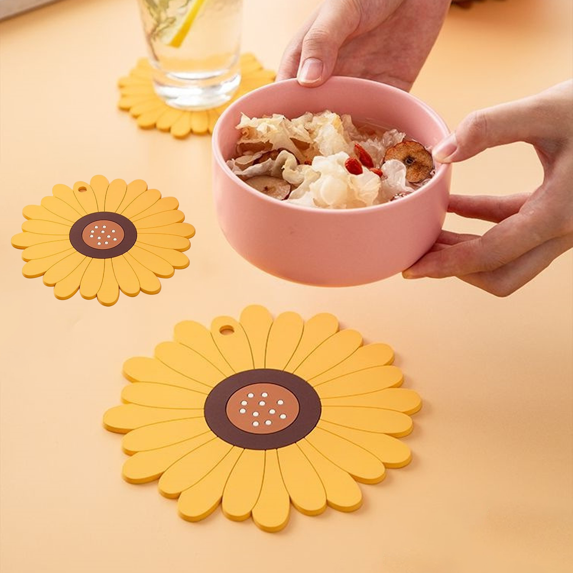 Anti-Hot Trivet Mat,Sunflower Anti-Heat Pan Mat,Antislip Heat Resistant Placemat