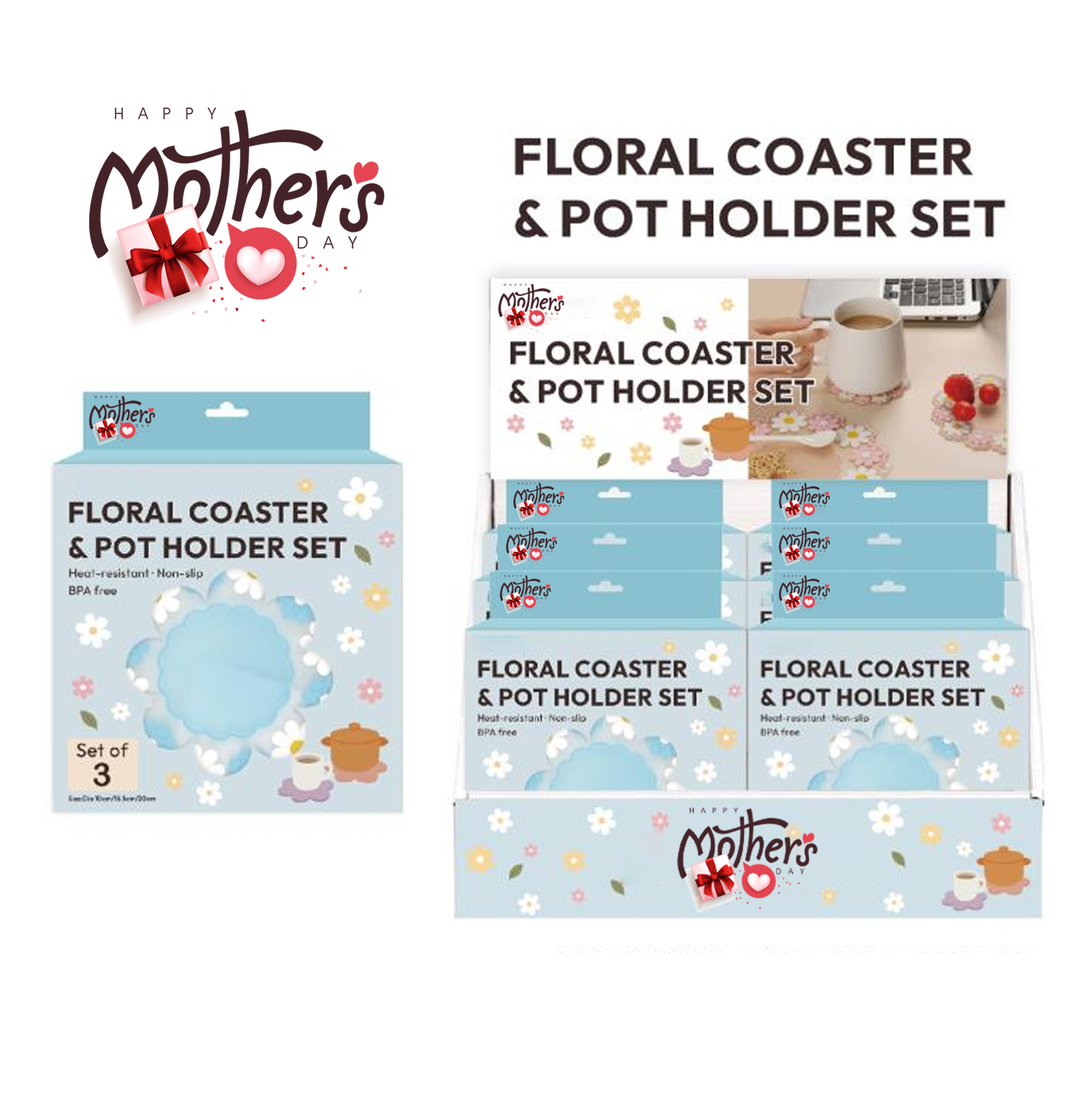 Set of 3 Cute Coasters for Drinks Non-Slip PVC Silicone Coasters for Tabletop Protection