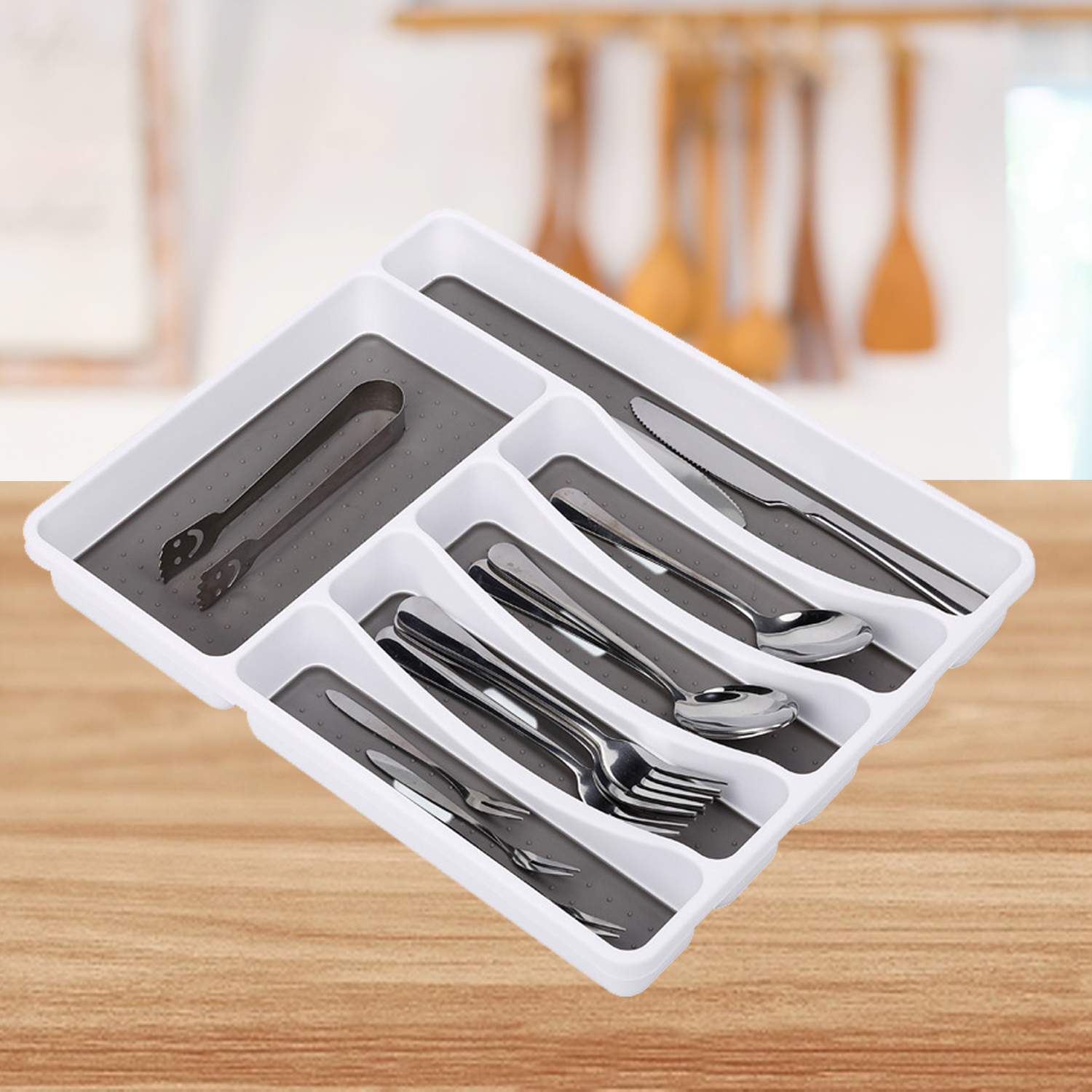 6 Compartments Flatware Tray Holder Silverware Cutlery Tray Drawer Organizer Racks for Spoon Knives Fork Chopsticks