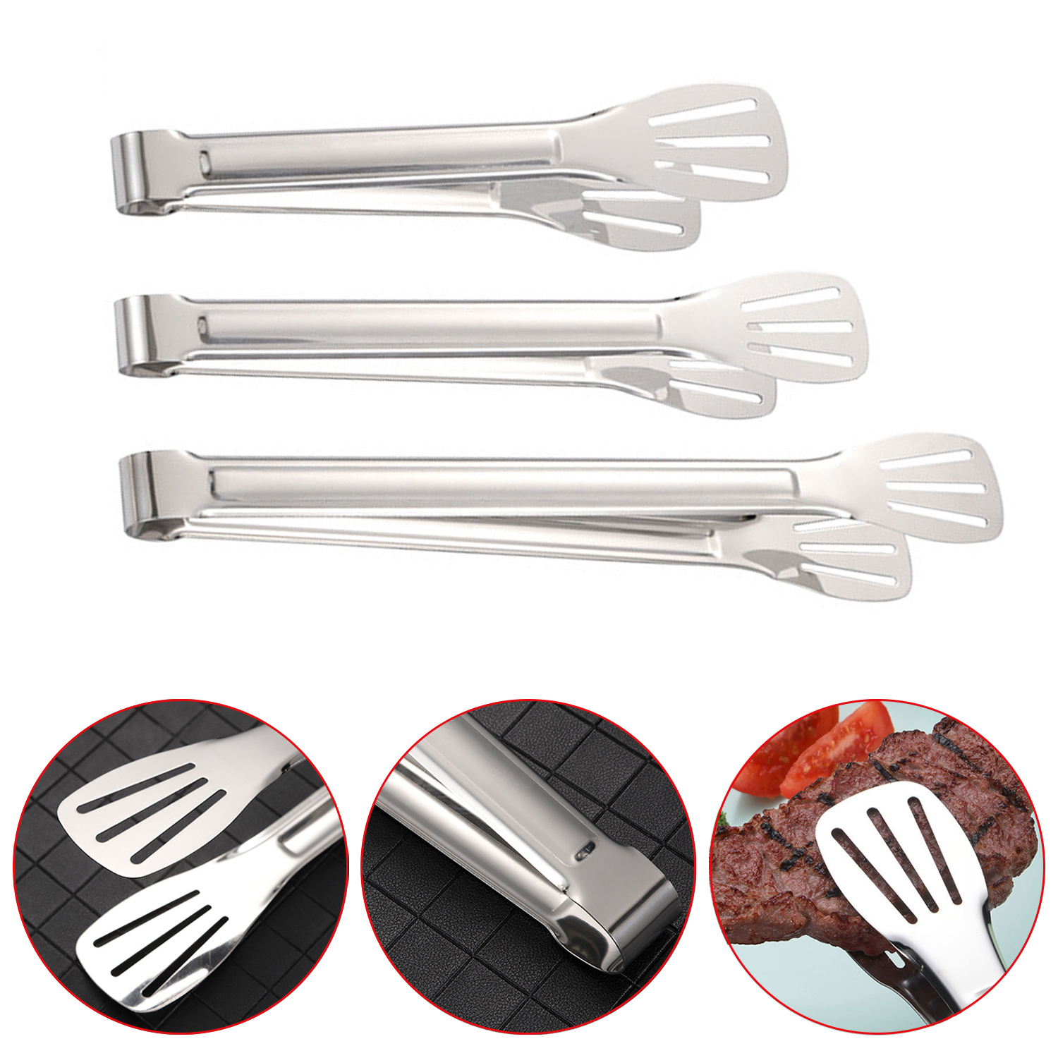 Stainless Steel Kitchen Tools Multipurpose Gripper Vegetable Fruit Bread Fried Steak Barbecue Tongs Serving Clamp