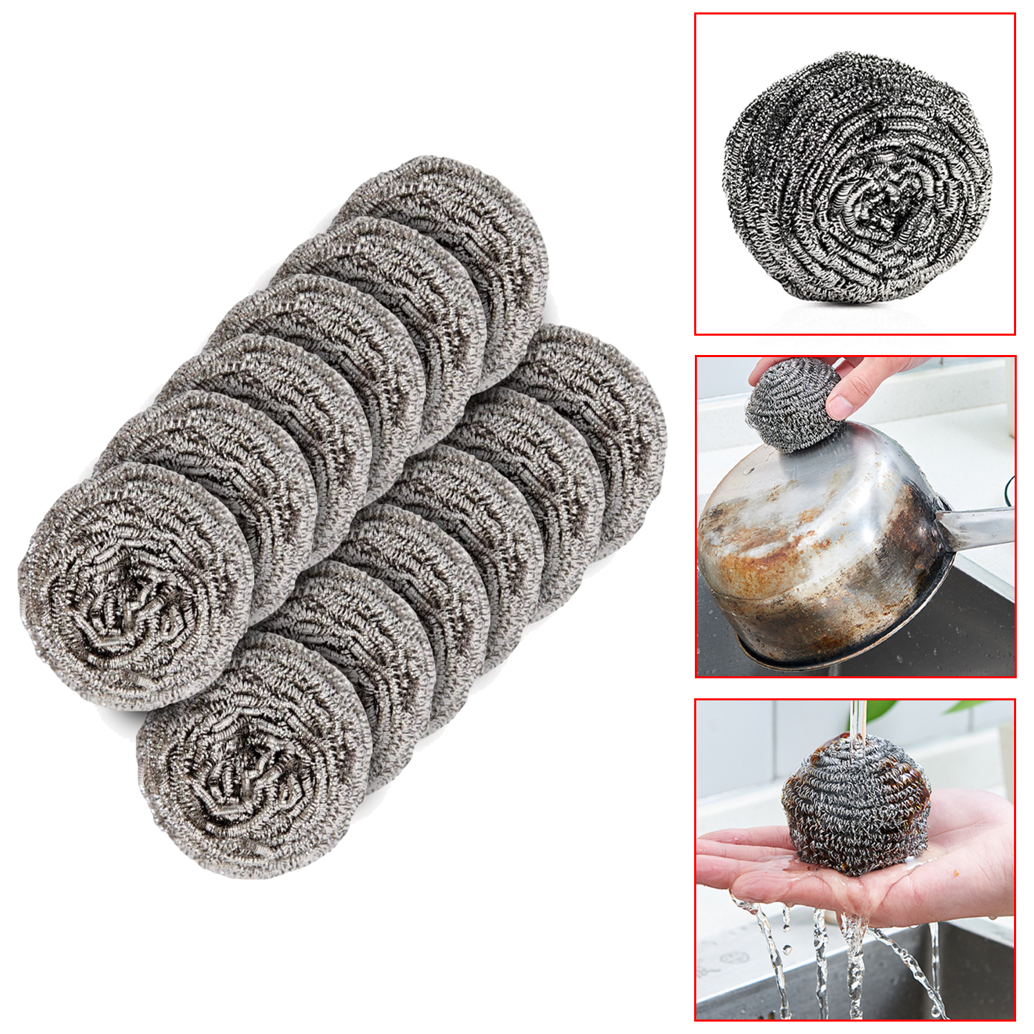 6 Pcs Kitchen Cleaning Stainless Steel 410 Pot Scourer Stainless Steel Pot Scrubber Stainless Steel Cleaning Ball 