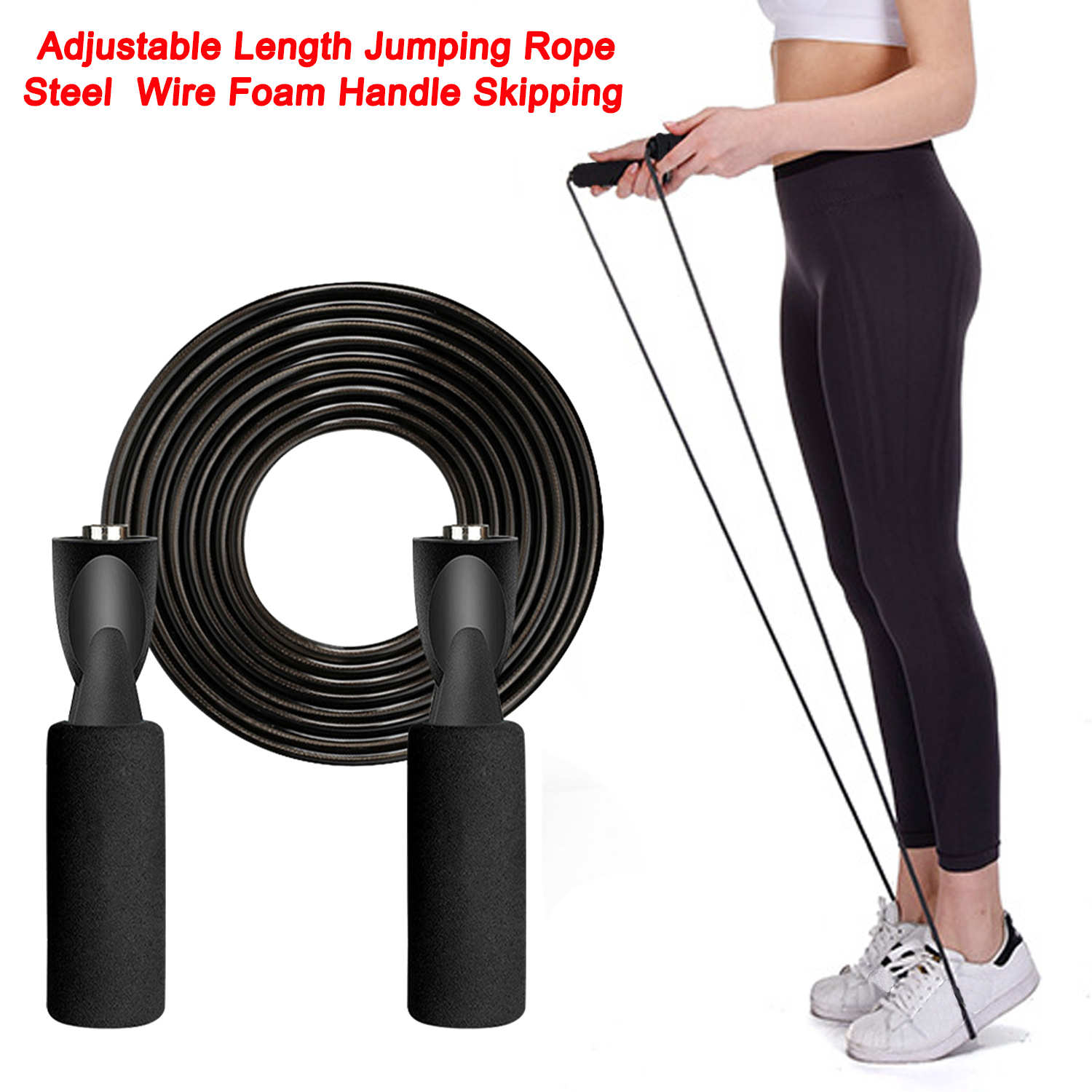 2.8M Length 4.5MM Diameter Adjustable Length Jumping Rope Steel Wire Foam Handle Skipping Rope With Ball Bearing