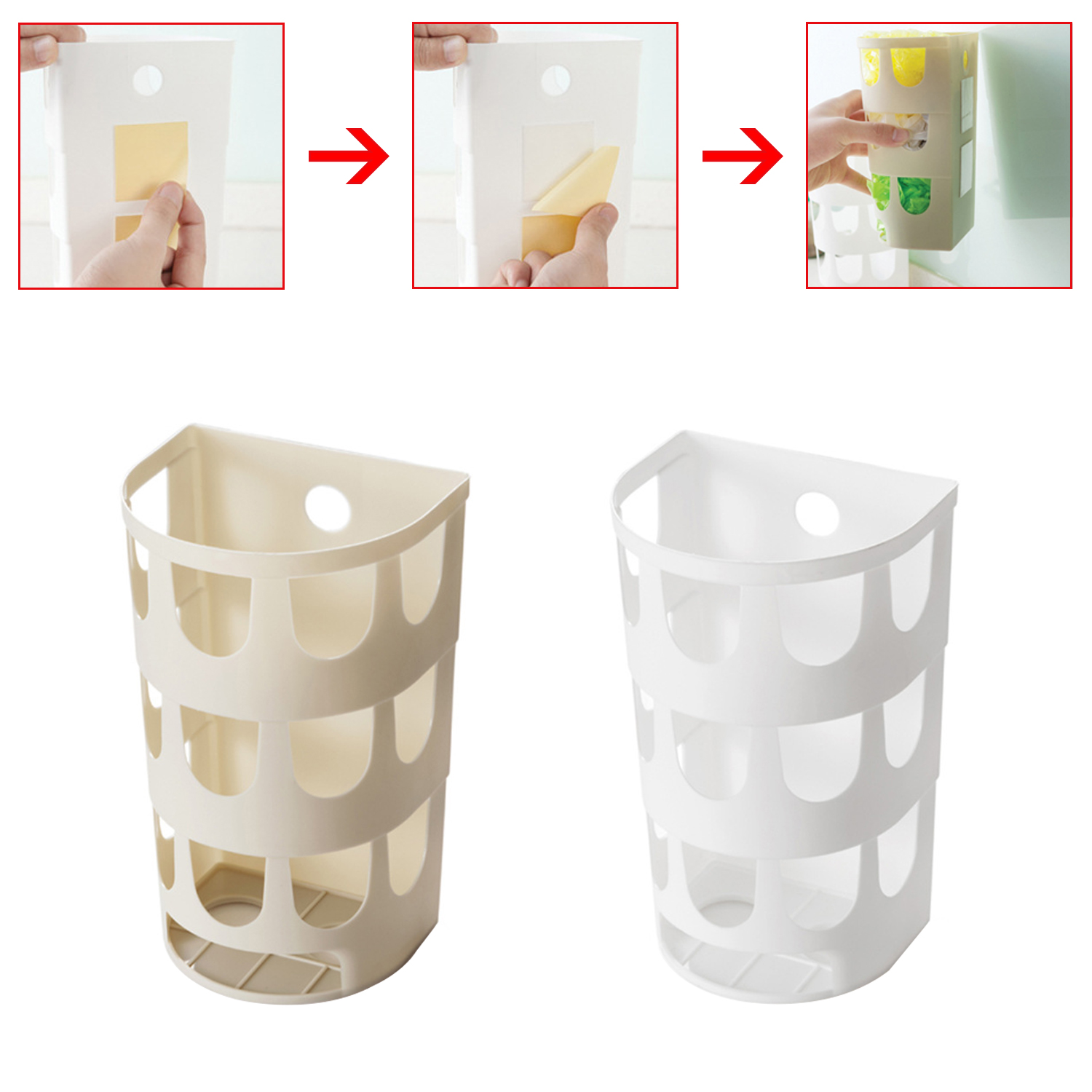Kitchen Tableware Sundries Organizer Multipurpose Wall-mounted Garbage Bags Tray Storage Box Plastic Bags Holder Rack