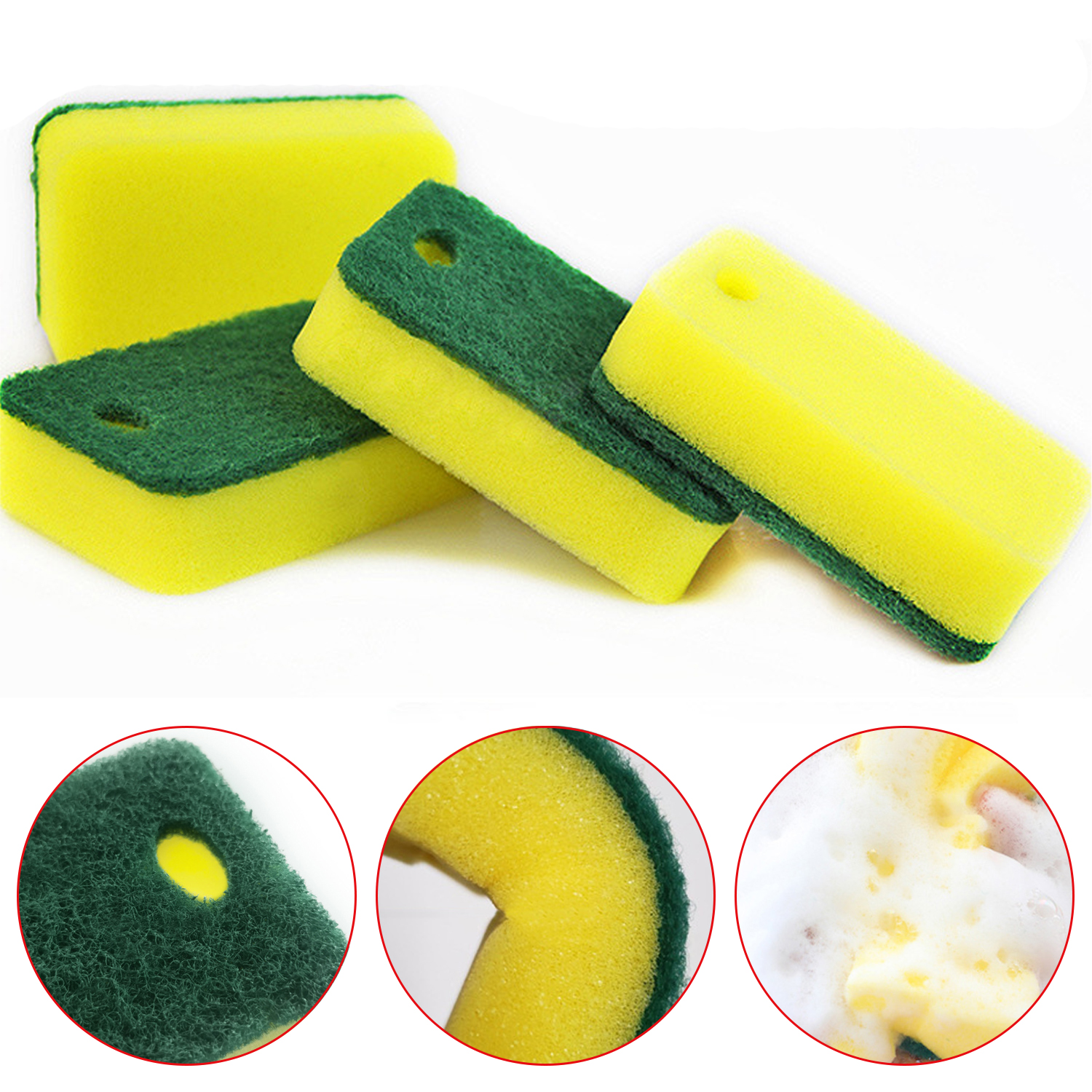 Heavy Duty Scrub Sponge Double-sided High-density Dip Glue Dishwashing Sponge Wipe with Sand Sponge Hundred Cleaning Cloth Hanging Kitchen Cleaning Sponge