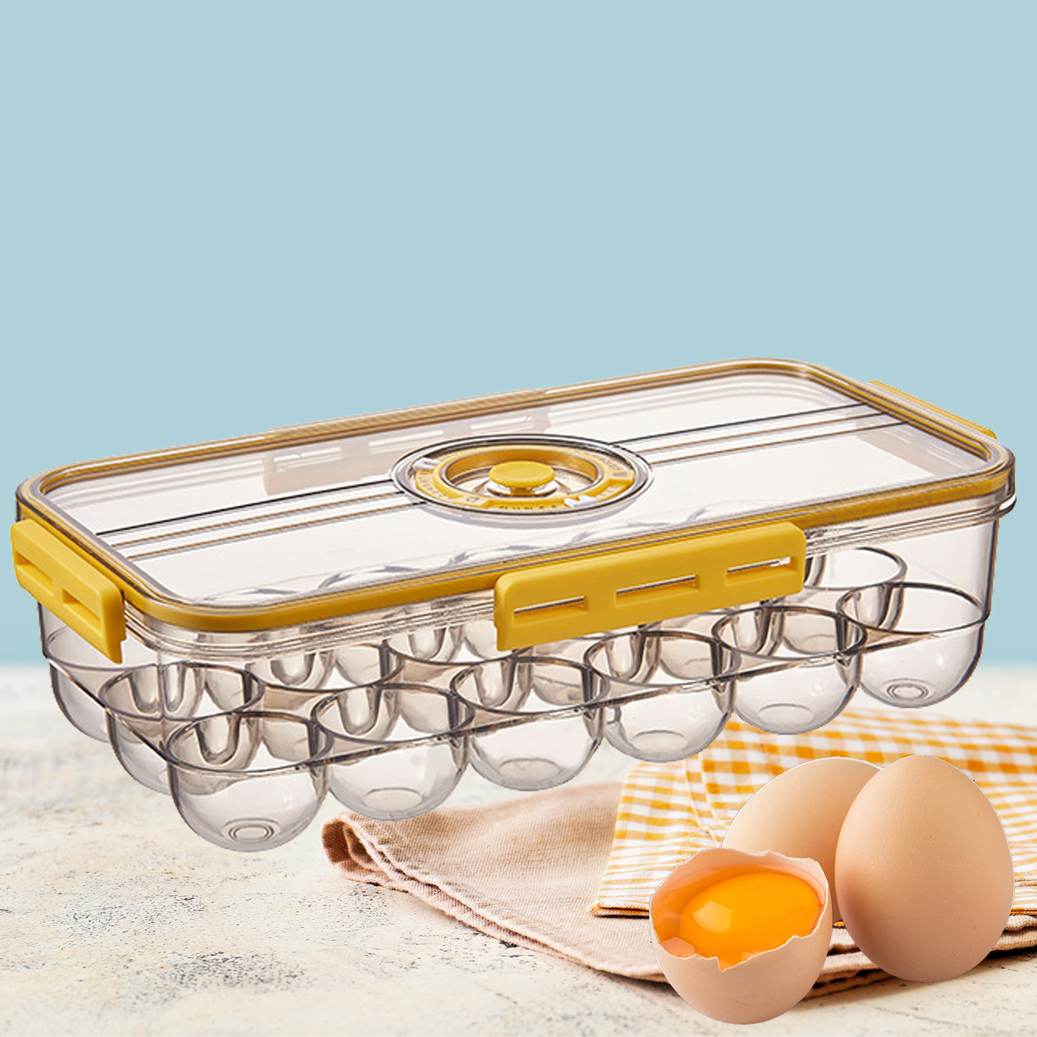 Refrigerator Egg Storage Box Grids Vacuum Sealing Box Egg Storage Container with Timer Kitchen Fresh-Keeping Organizer Transparent Sealed Egg Tray