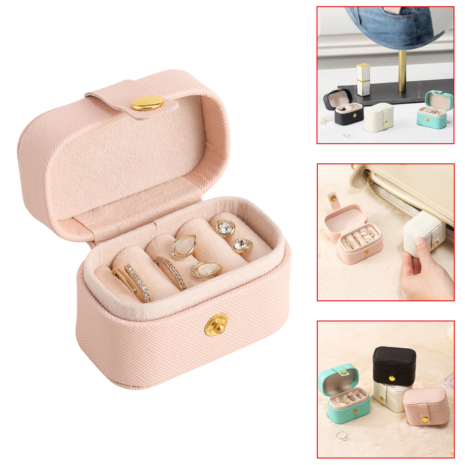 Mini Portable Jewelry Box Jewelry Organizer Display Travel Rings Boxes Button Leather Storage Button Jewelers Gift