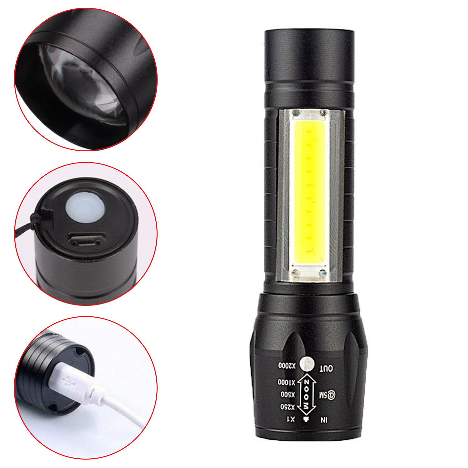 Portable Mini LED Flashlight with 3 Modes Rechargeable Zoom Flashlight Light Waterproof Camping Light