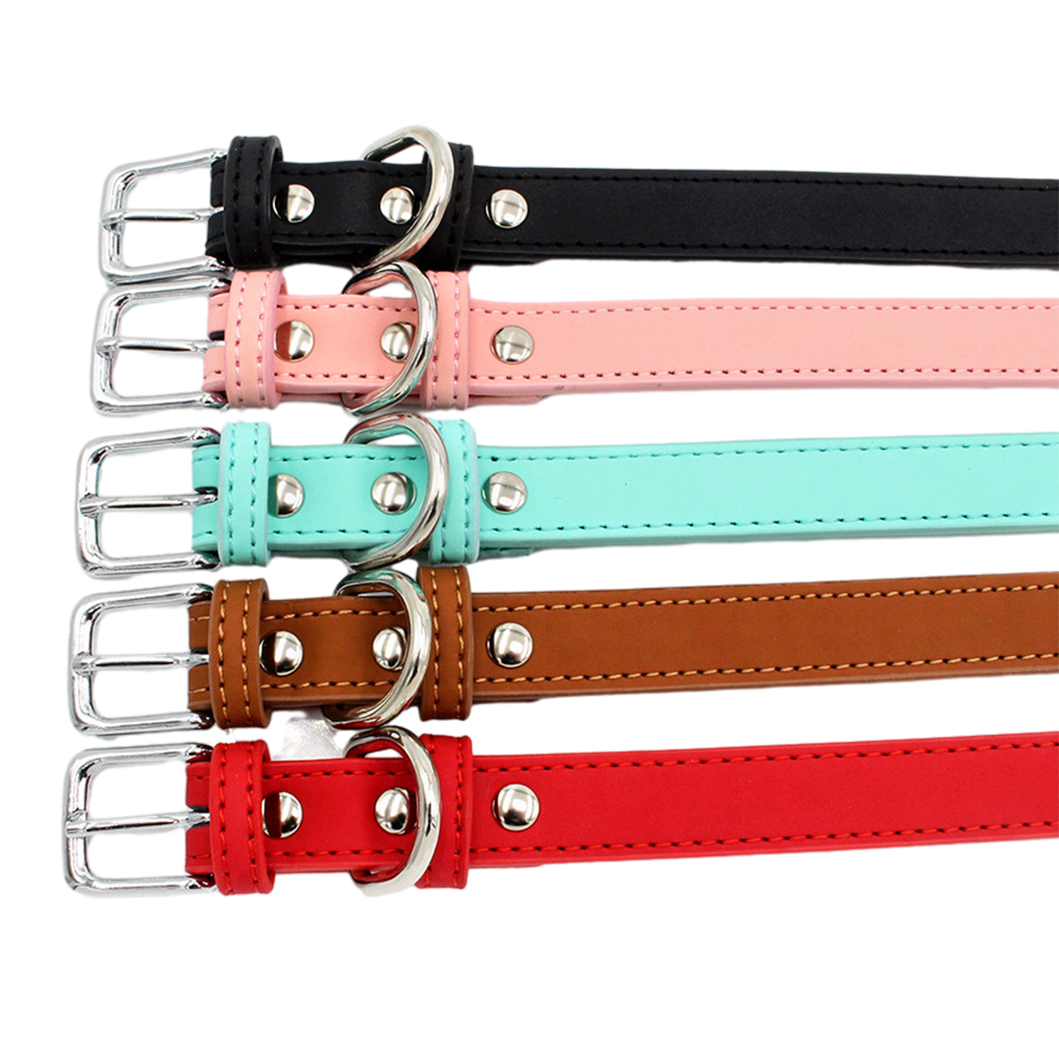 PU Small Dogs Collars XS-M Adjustable Zinc Alloy Solid Color Puppy Collar Comfortable Durable Pets Supplies Accessories
