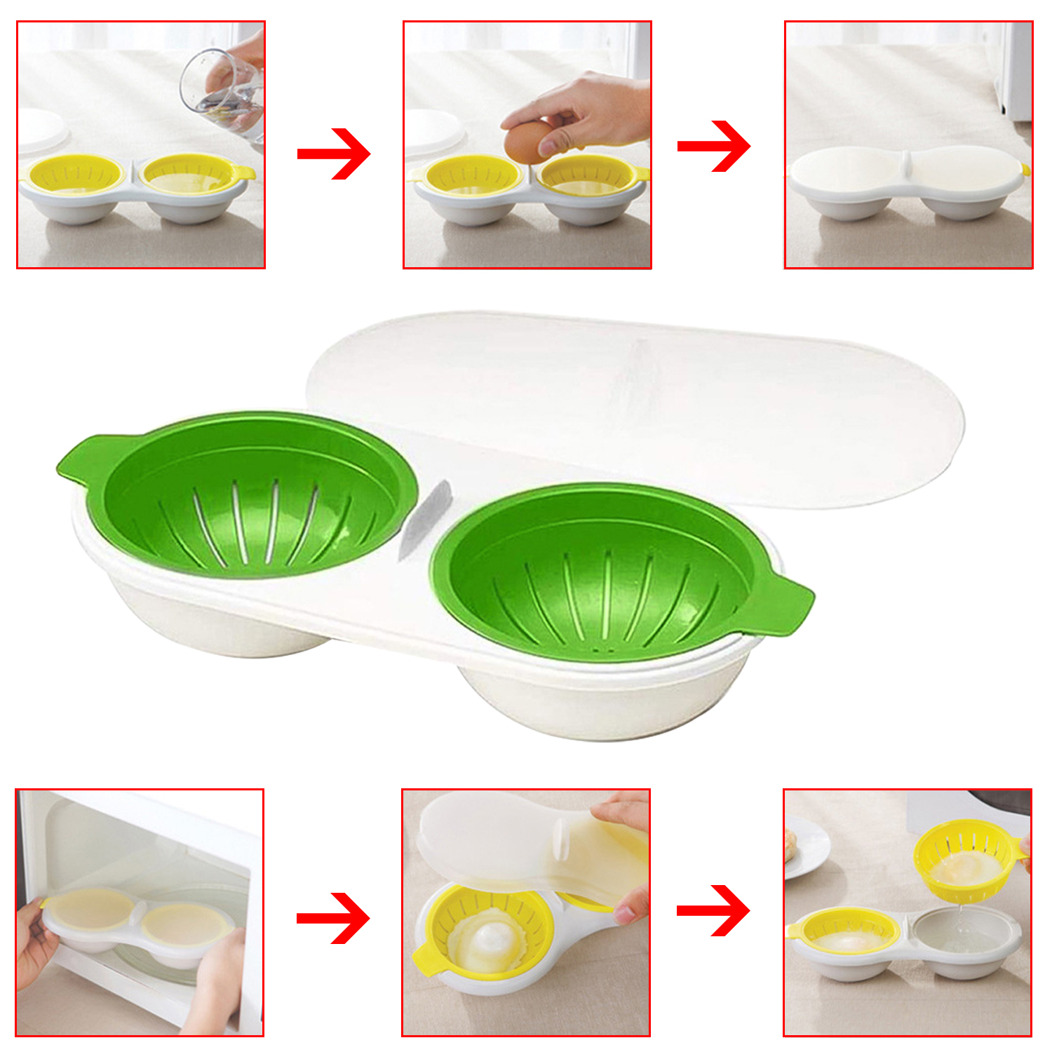 Microwave Egg Poacher Poacher Round Draining Double Cup Egg Boiler Egg ...