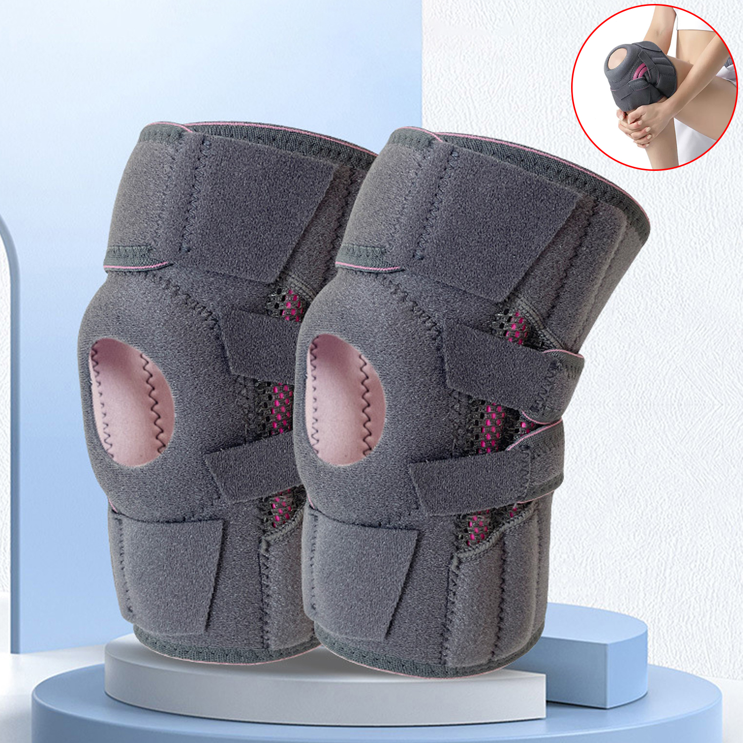 Knee Support Braces With Side Stabilizers & Patella Gel Pads For Knee Support, Adjustable Compression Knee Support Braces