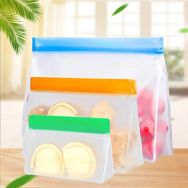 Reusable Food Storage Bags PEVA Safe Food Storage Bag Double Ziplock Seal Freezer Bags Refrigerator Fresh Bag