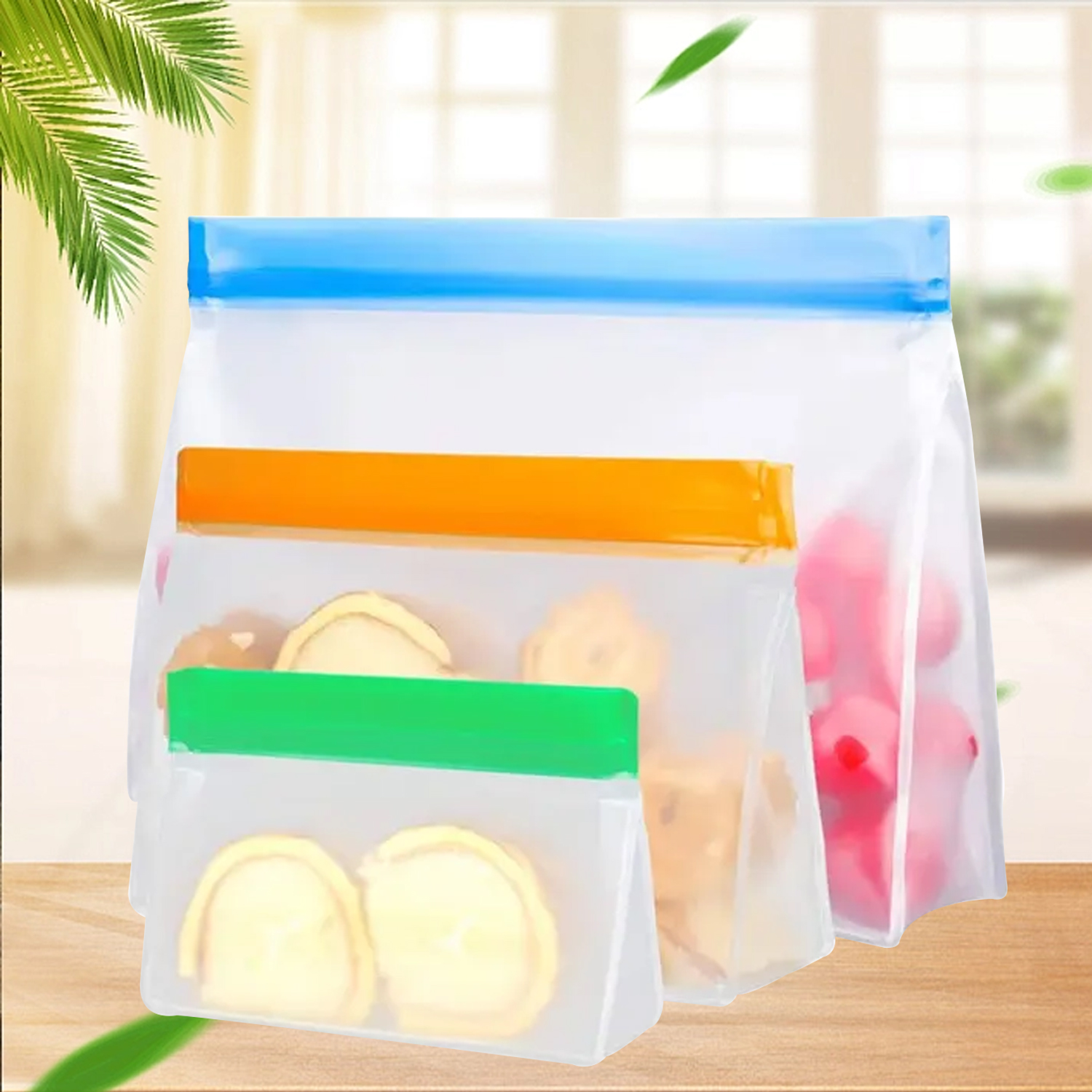 Reusable Food Storage Bags PEVA Safe Food Storage Bag Double Ziplock Seal Freezer Bags Refrigerator Fresh Bag