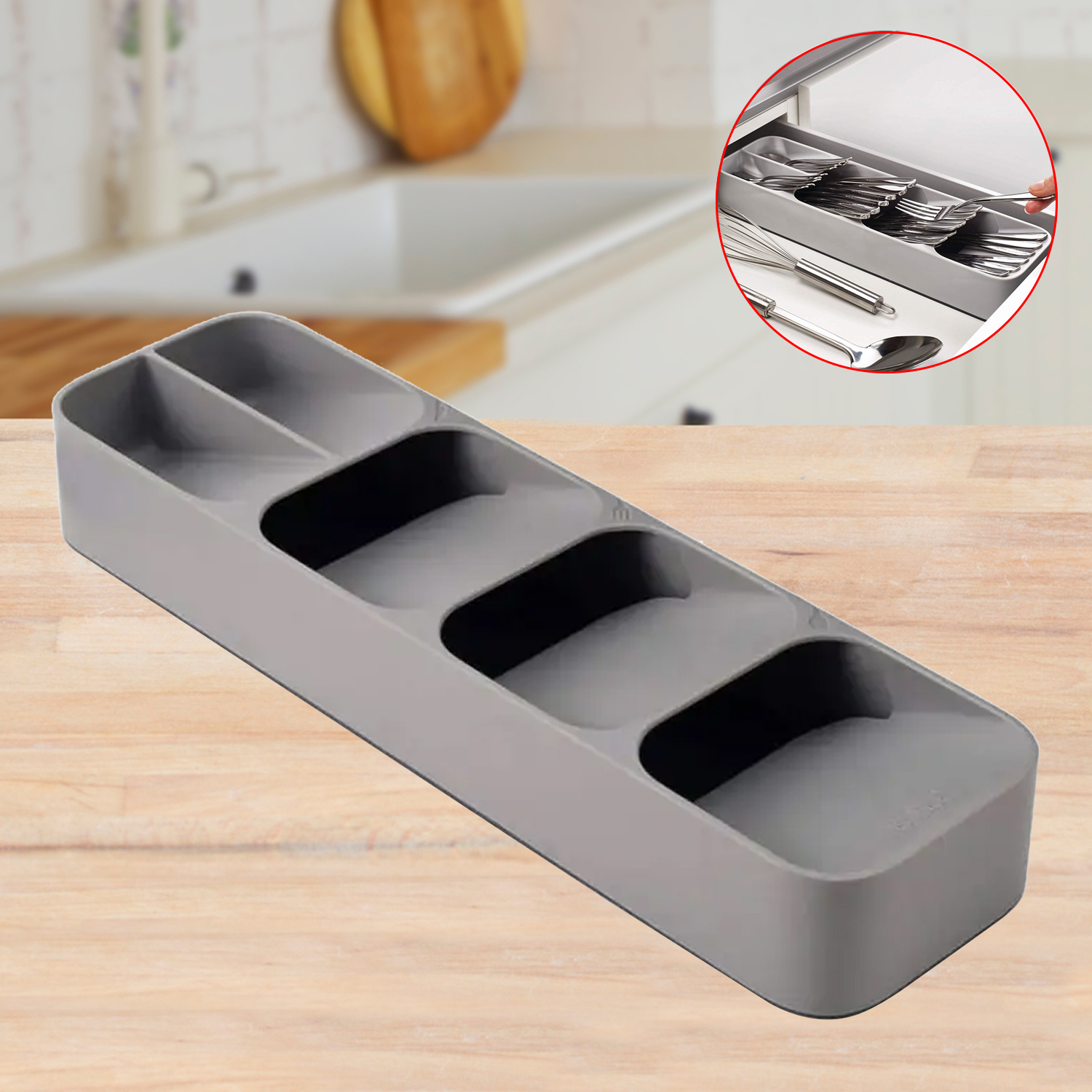 Kitchen Cutlery Storage Tray Knife Block Holder Tableware Organizer Spoon Fork Separation Box Drawer Plastic Container Cabinet