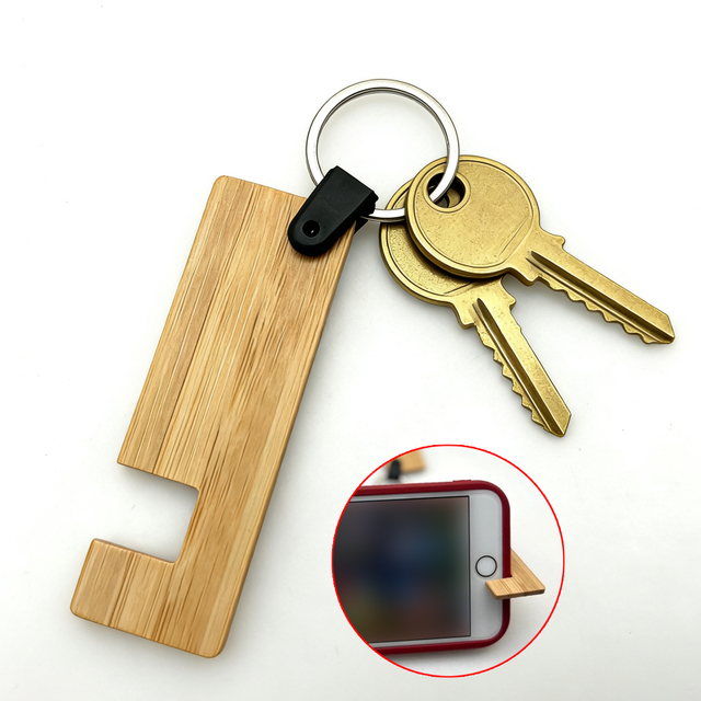Bamboo Keychain Phone Stand Eco-friendly Keyring Phone Holder