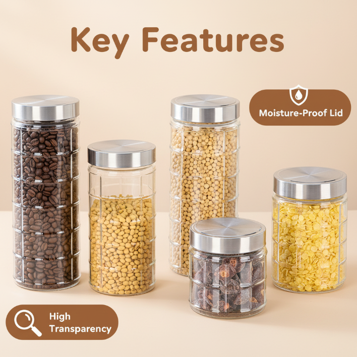 Textured Glass Storage Jar Borosilicate Glass Canister